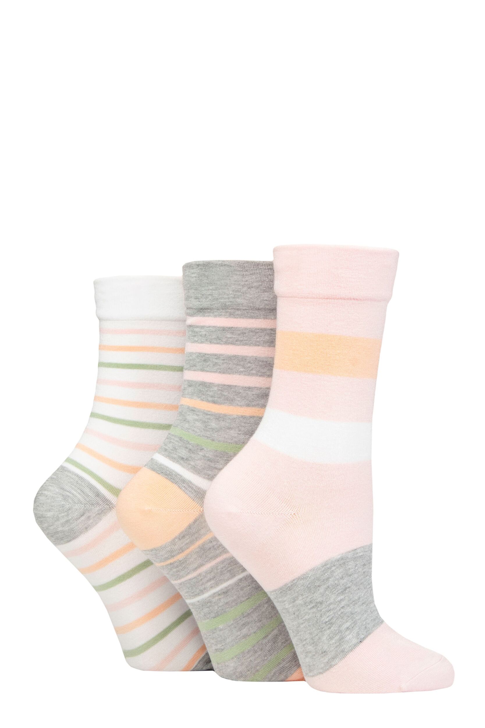 Image of Women's 3 Pair SOCKSHOP Gentle Bamboo Socks with Smooth Toe Seams in Plains and Stripes Marshmallow 4-8