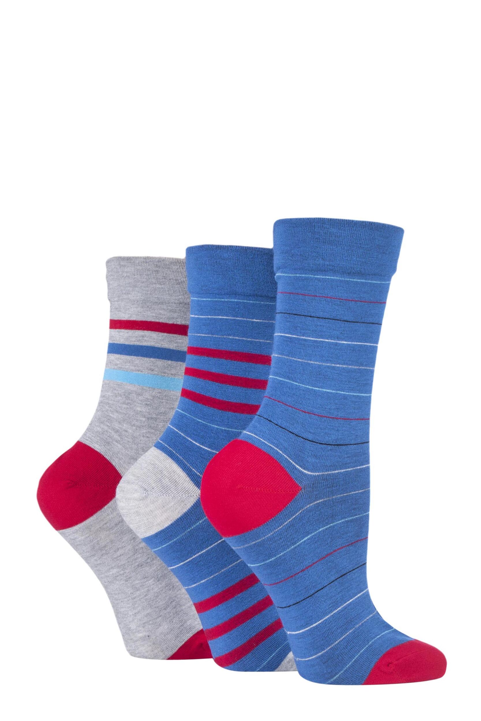 3 Pair Alpine Red Gentle Bamboo Socks with Smooth Toe Seams in Plains and Stripes Ladies 4-8 Ladies - SOCKSHOP