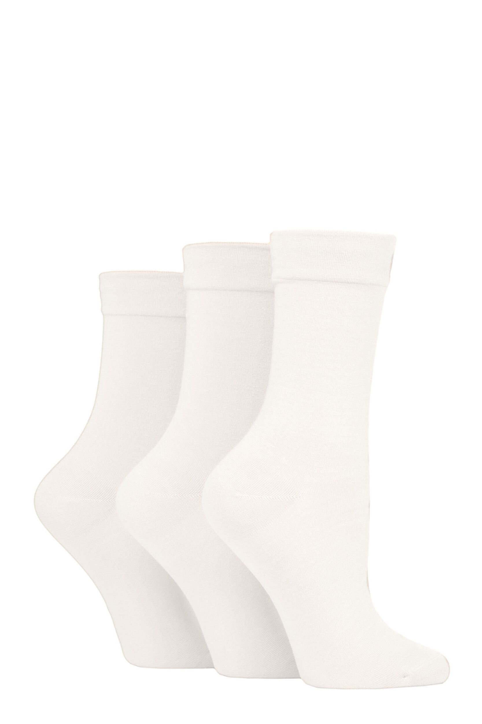 Women's 3 Pair SOCKSHOP Gentle Bamboo Socks with Smooth Toe Seams in Plains and Stripes White 4-8 Women's