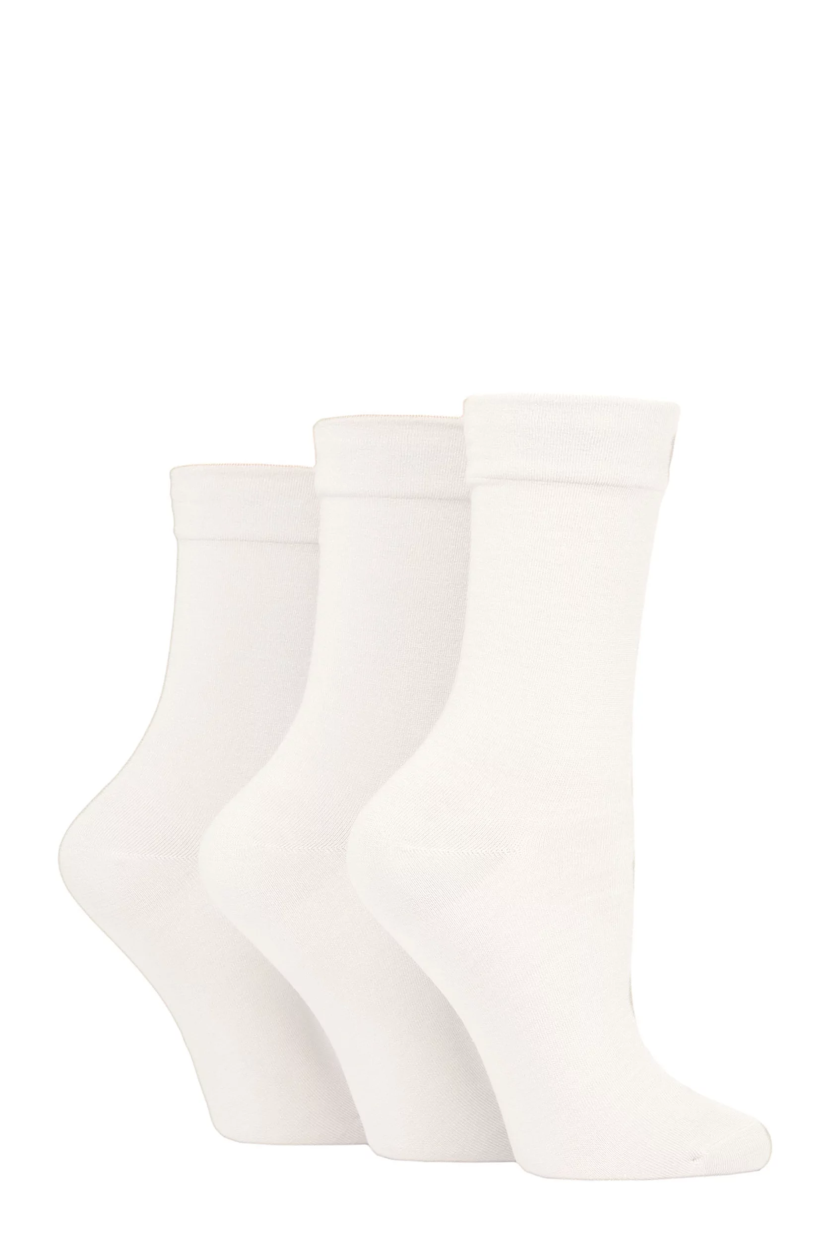Women's 3 Pair SOCKSHOP Gentle Bamboo Socks with Smooth Toe Seams in Plains and Stripes White 4-8 Women'