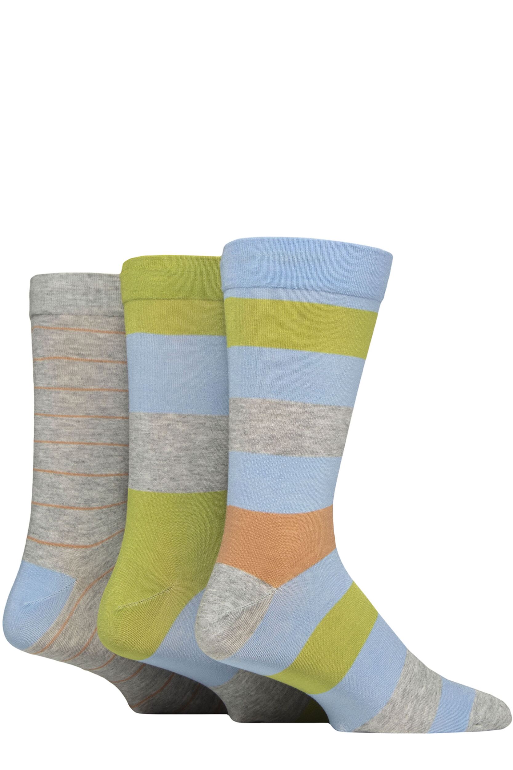Mens 3 Pair SOCKSHOP Comfort Cuff Gentle Bamboo Striped Socks with Smooth Toe Seams Ocean View 12-14
