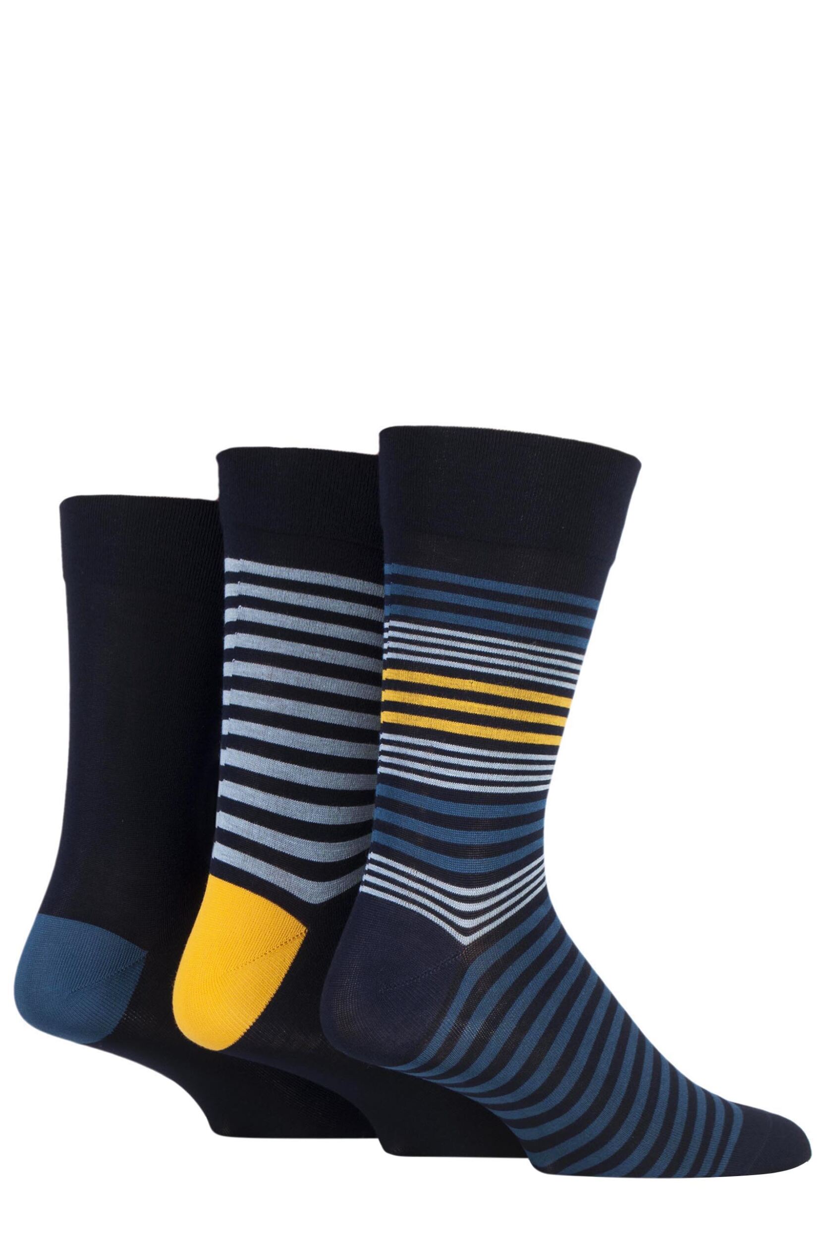 3 Pair Cosmic Blue / Dark Amethyst Comfort Cuff Gentle Bamboo Striped and Plain Socks with Smooth Toe Seams Men's 7-11 Mens - SOCKSHOP