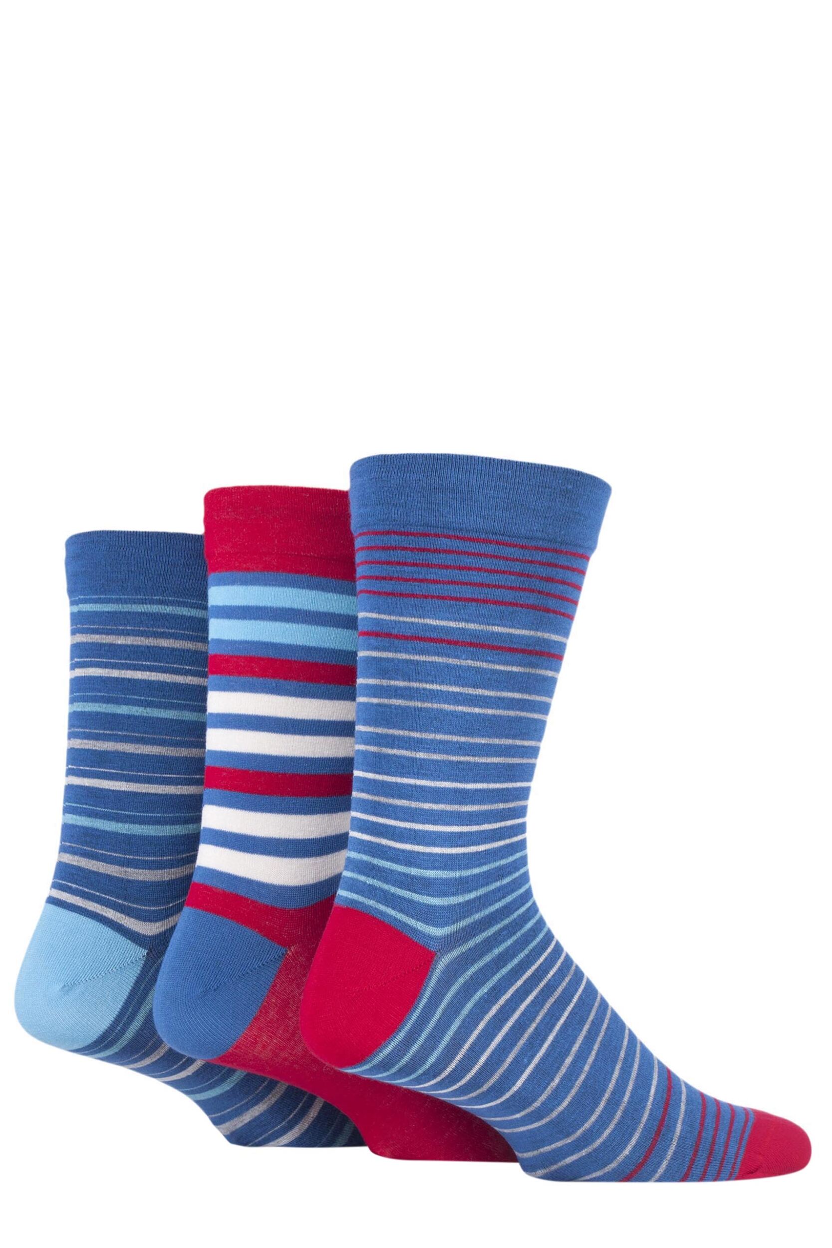 3 Pair Alpine Stripe Comfort Cuff Gentle Bamboo Striped and Plain Socks with Smooth Toe Seams Men's 7-11 Mens - SOCKSHOP