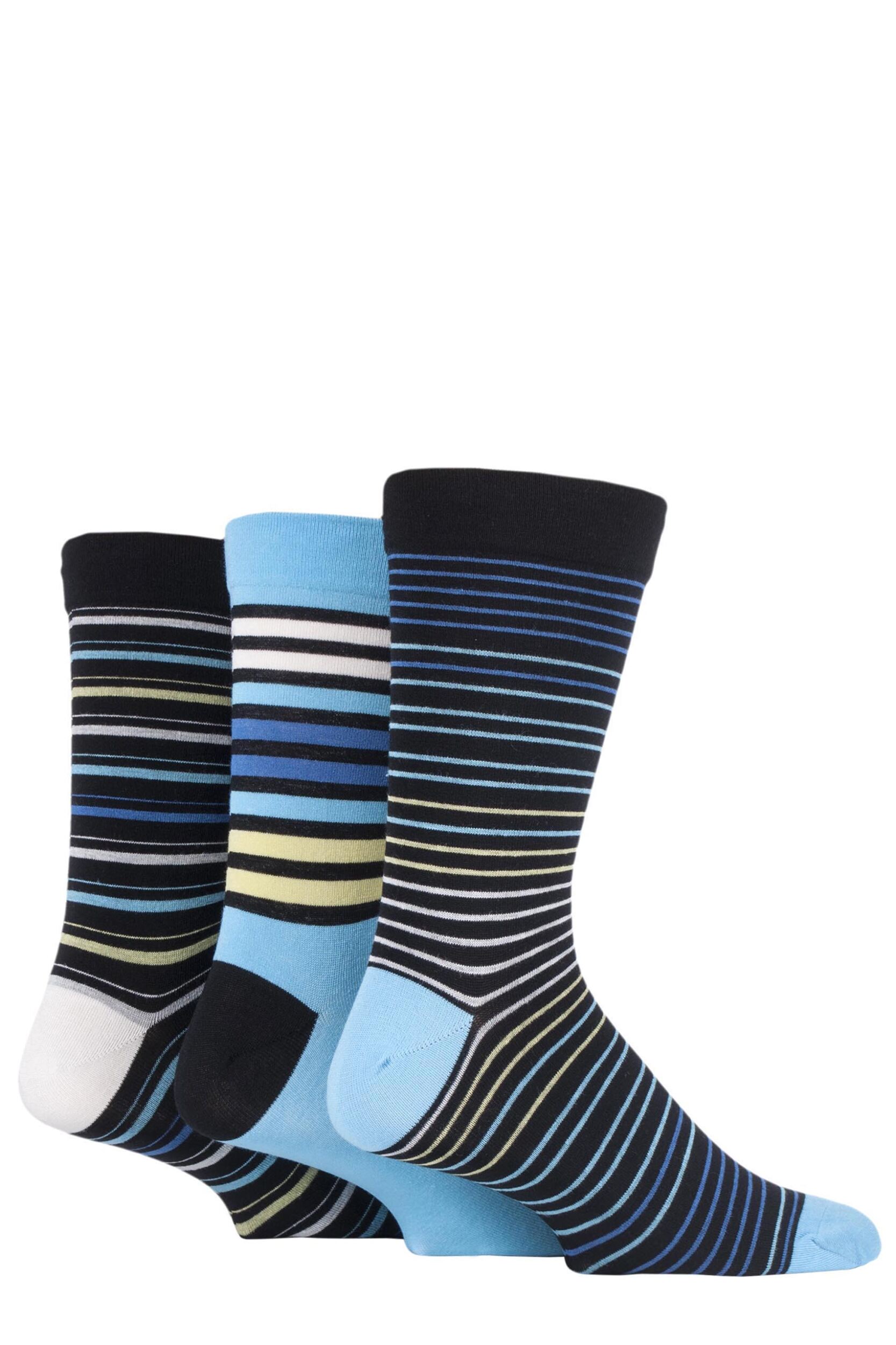 3 Pair Cool Neon Comfort Cuff Gentle Bamboo Striped and Plain Socks with Smooth Toe Seams Men's 7-11 Mens - SOCKSHOP