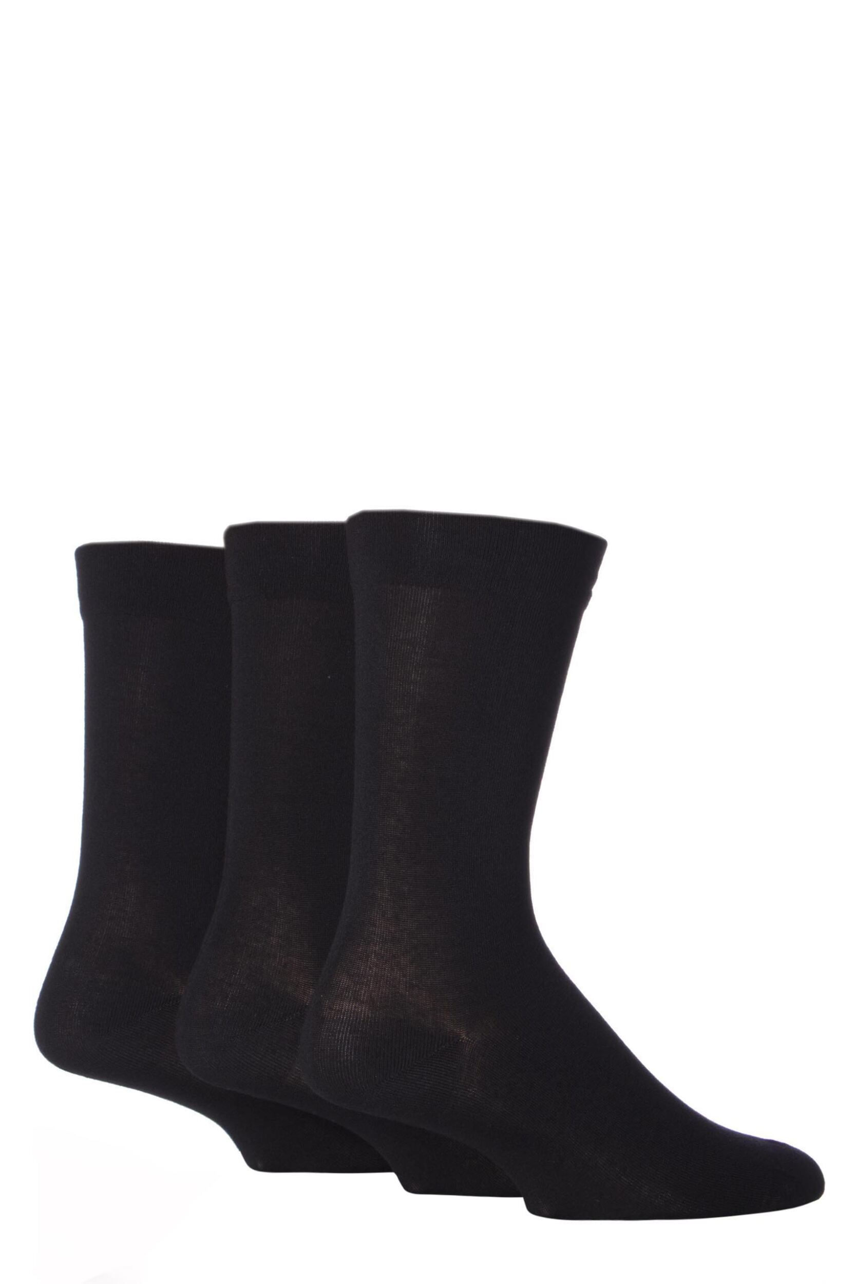 3 Pair Black Comfort Cuff Plain Gentle Bamboo Socks with Smooth Toe Seams Men's 12-14 Mens - SOCKSHOP