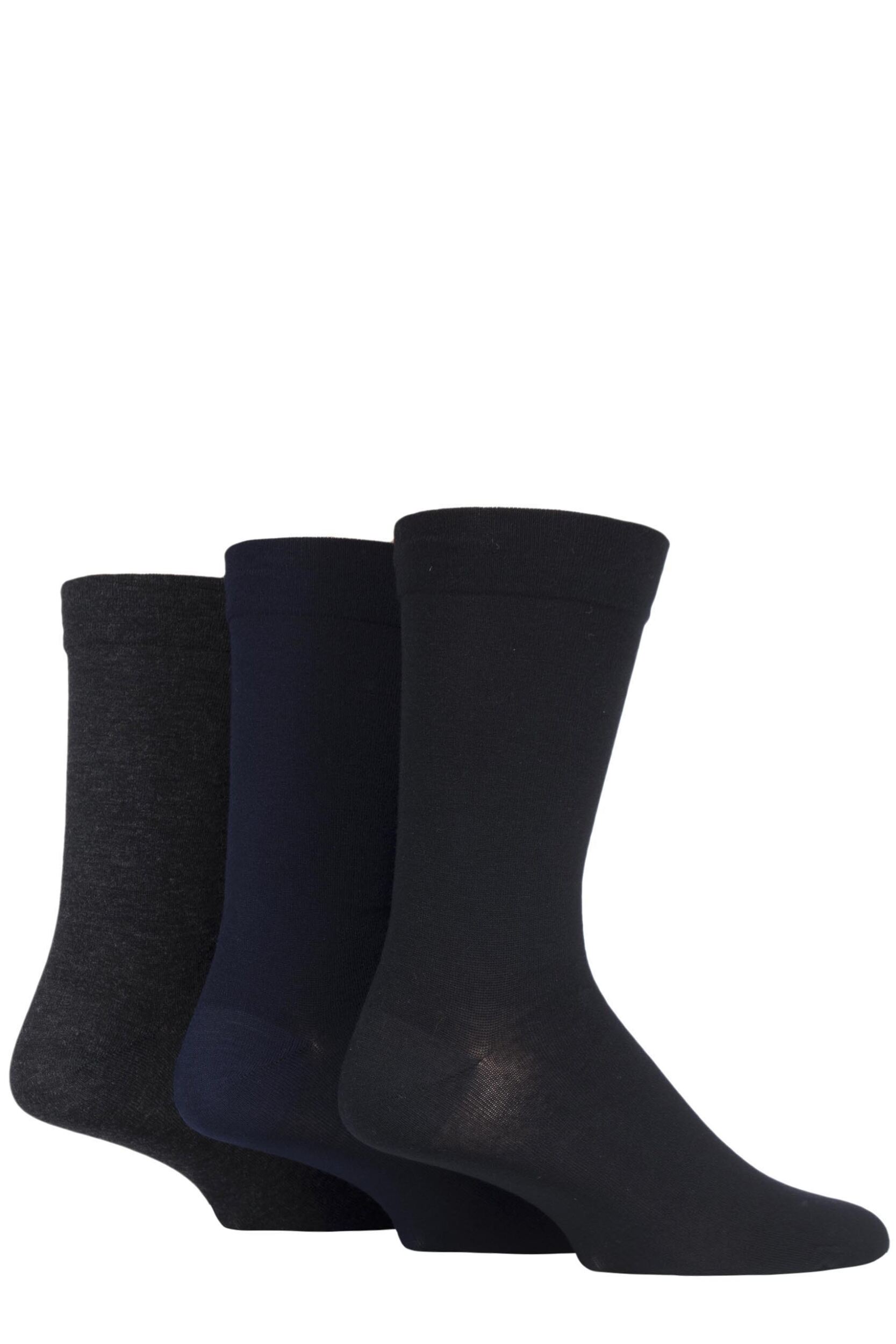 3 Pair Black / Navy / Grey Comfort Cuff Plain Gentle Bamboo Socks with Smooth Toe Seams Men's 7-11 Mens - SOCKSHOP