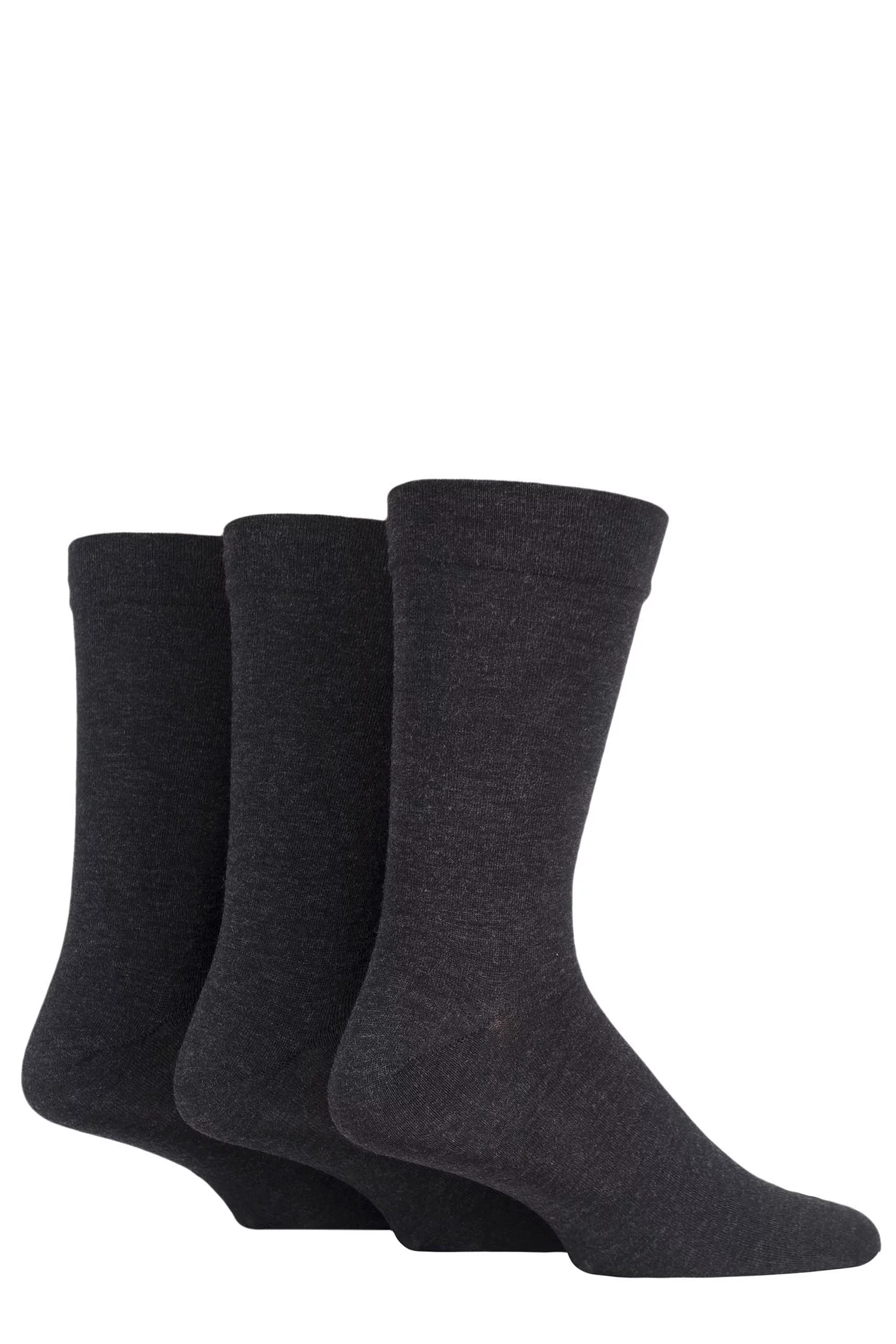 3 Pair Grey Comfort Cuff Plain Gentle Bamboo Socks with Smooth Toe Seams Men's 12-14 Mens - SOCKSHOP