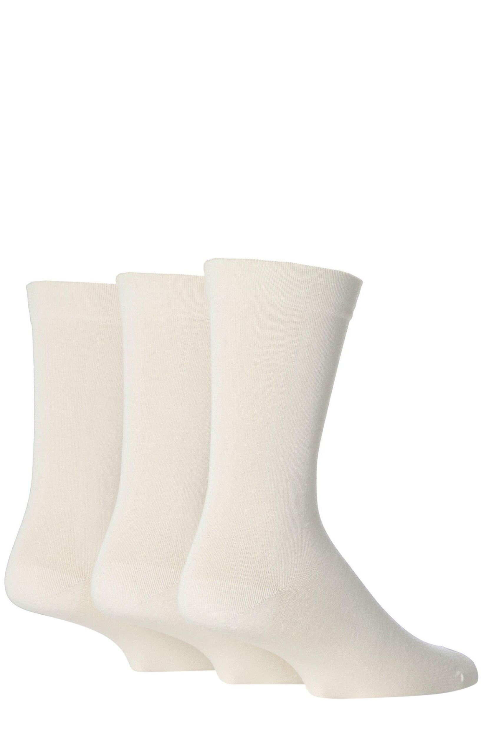 Image of Mens 3 Pair SOCKSHOP Comfort Cuff Gentle Bamboo Striped Socks with Smooth Toe Seams White 7-11 Mens