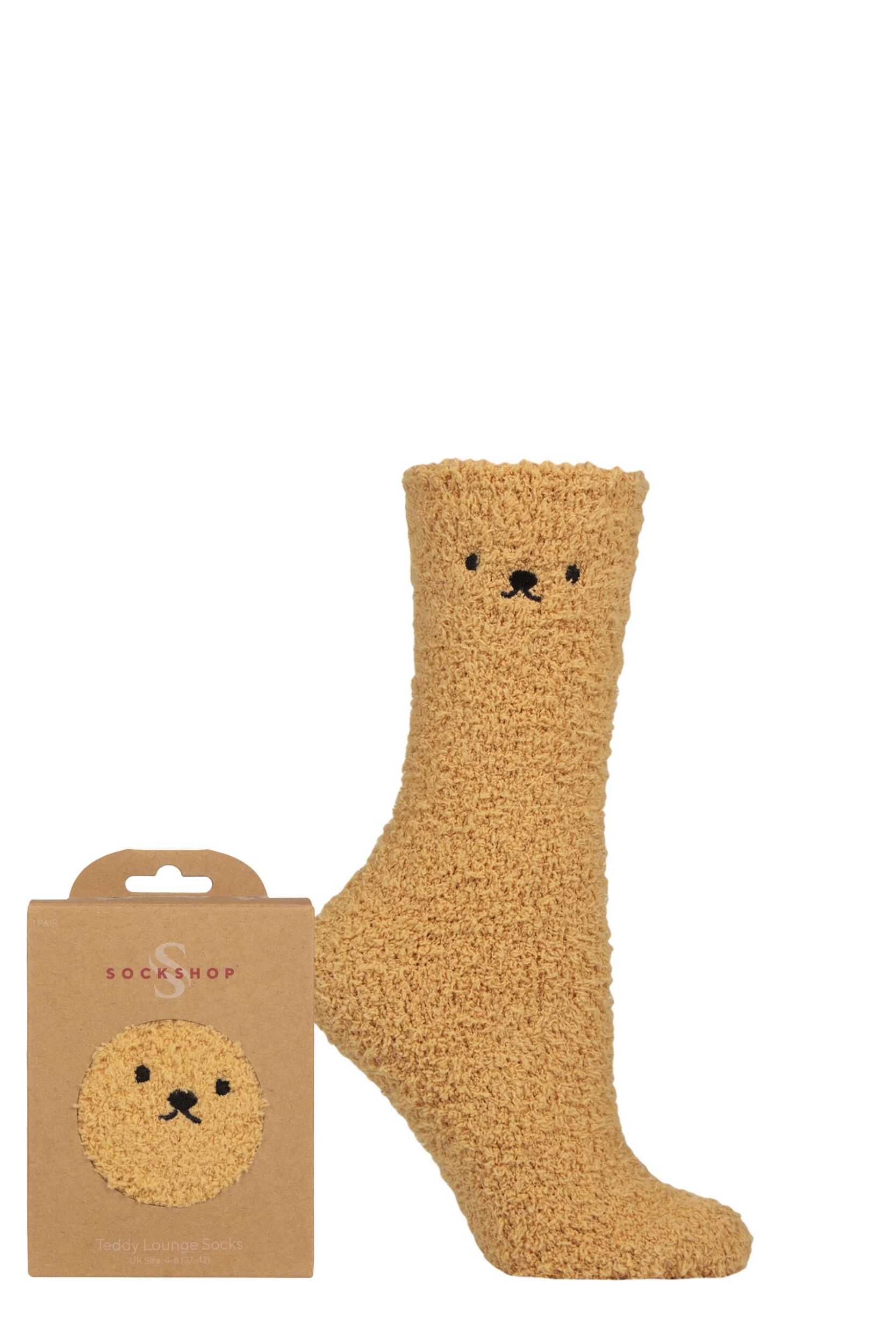 Image of Women's 1 Pair SOCKSHOP Teddy Bear Cosy Gift Boxed Lounge Socks Honey 4-8