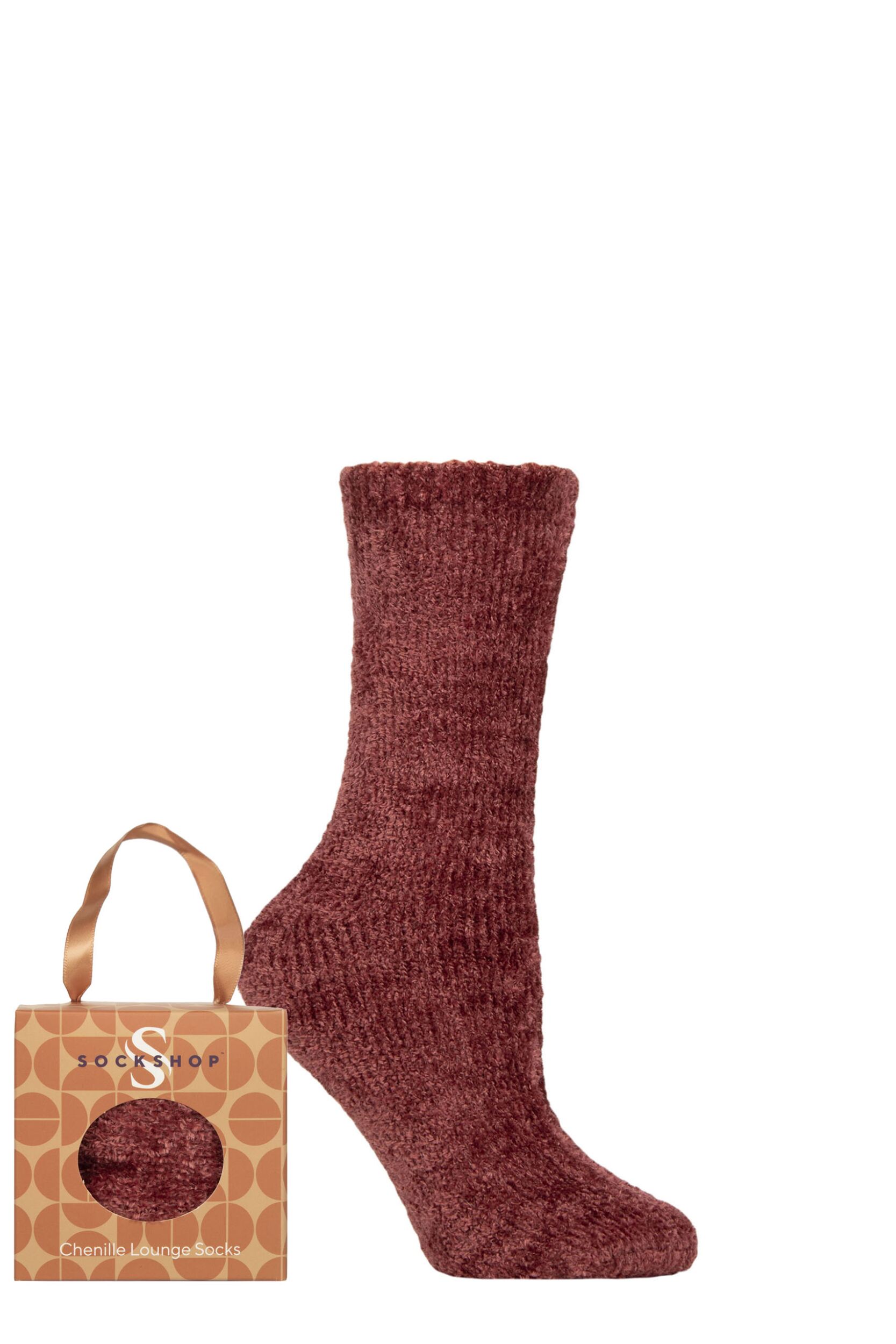 Women's 1 Pair SOCKSHOP Cosy Chenille Gift Boxed Lounge Socks Cinnamon 4-8