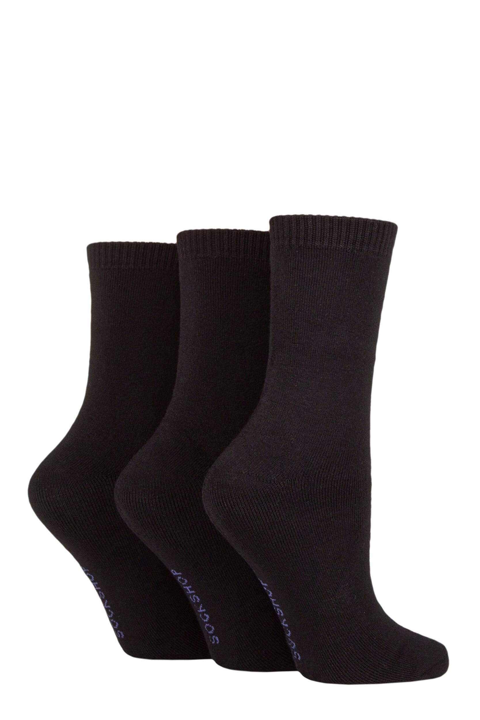 Women's 3 Pair SOCKSHOP Cushioned Bamboo Boot Socks Black 4-8 Ladies