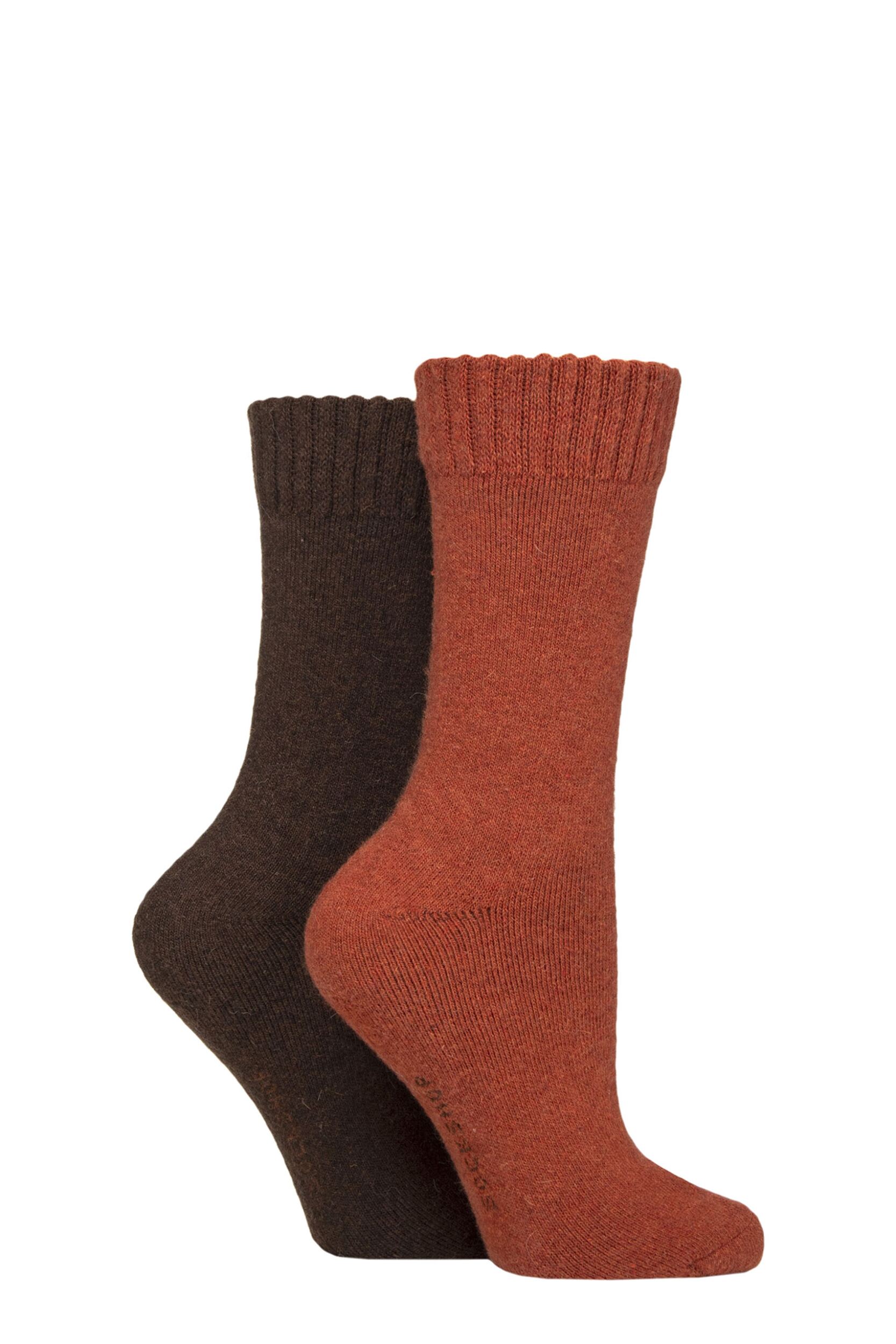 Women's 2 Pair SOCKSHOP Wool Mix Striped and Plain Boot Socks Honey Glaze Plain 4-8