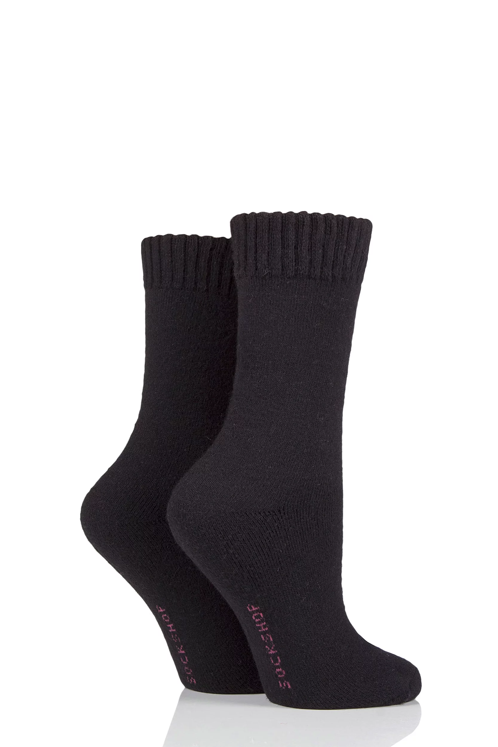2 Pair Black Wool Mix Plain Boot Socks Ladies 4-8 Ladies - SOCKSHOP