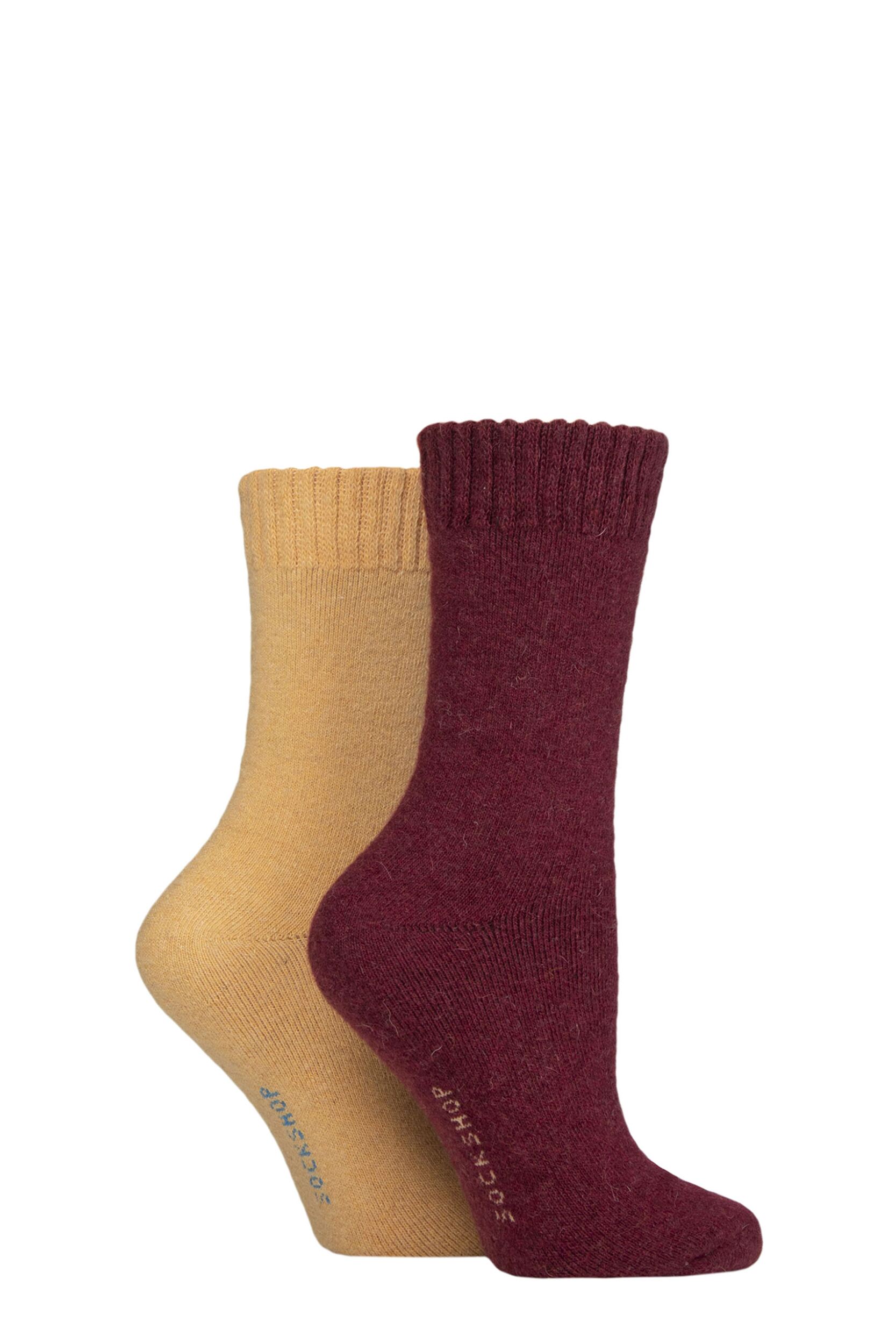 Women's 2 Pair SOCKSHOP Wool Mix Striped and Plain Boot Socks Cinnamon Plain 4-8 Ladies
