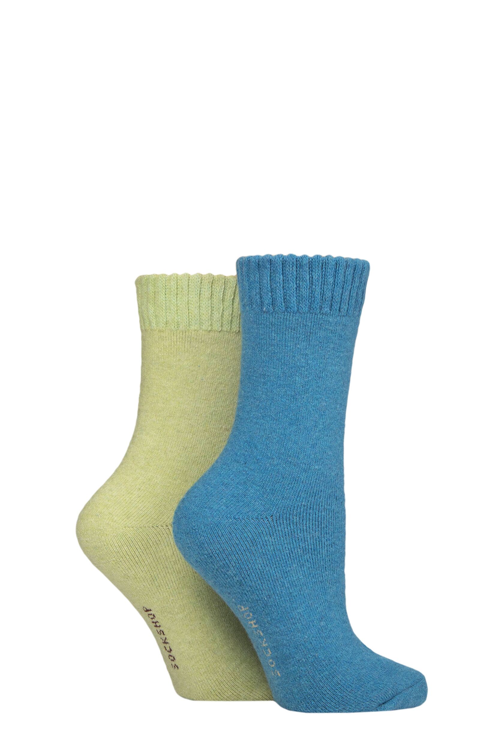 Women's 2 Pair SOCKSHOP Wool Mix Striped and Plain Boot Socks Storm Plain 4-8 Ladies
