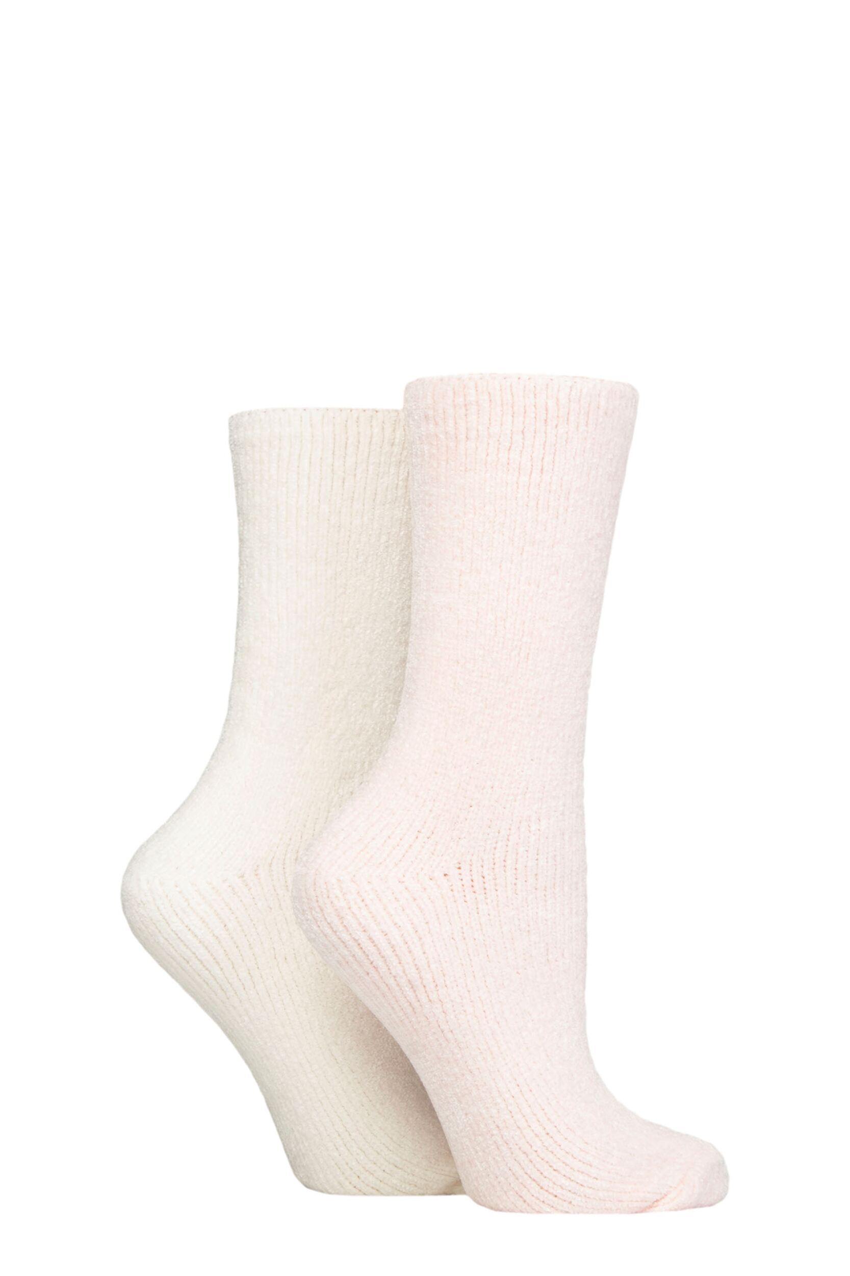 Women's 2 Pair SOCKSHOP Chenille Boot Socks Opal Pink 4-8