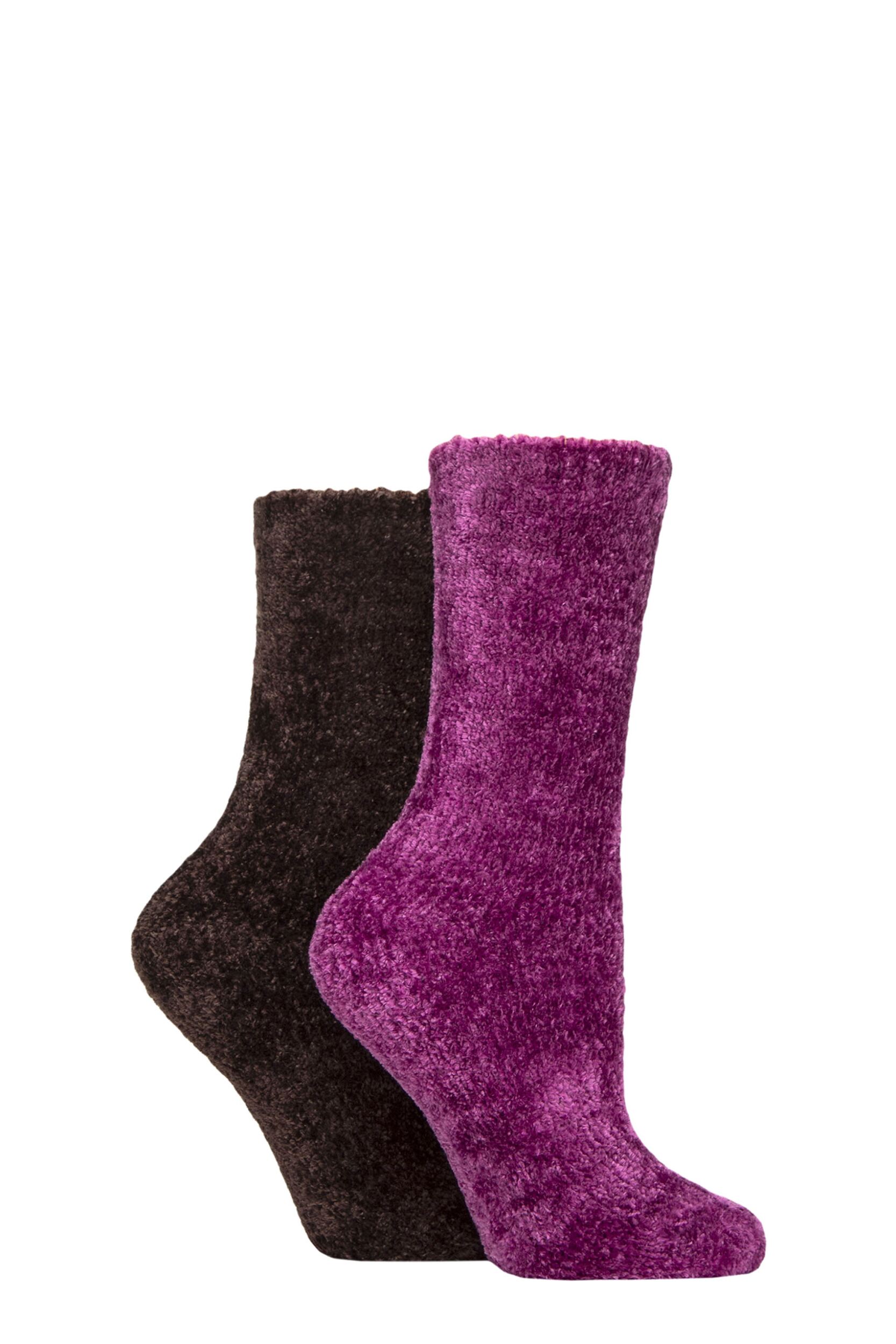 Women's 2 Pair SOCKSHOP Chenille Boot Socks Black Forest 4-8