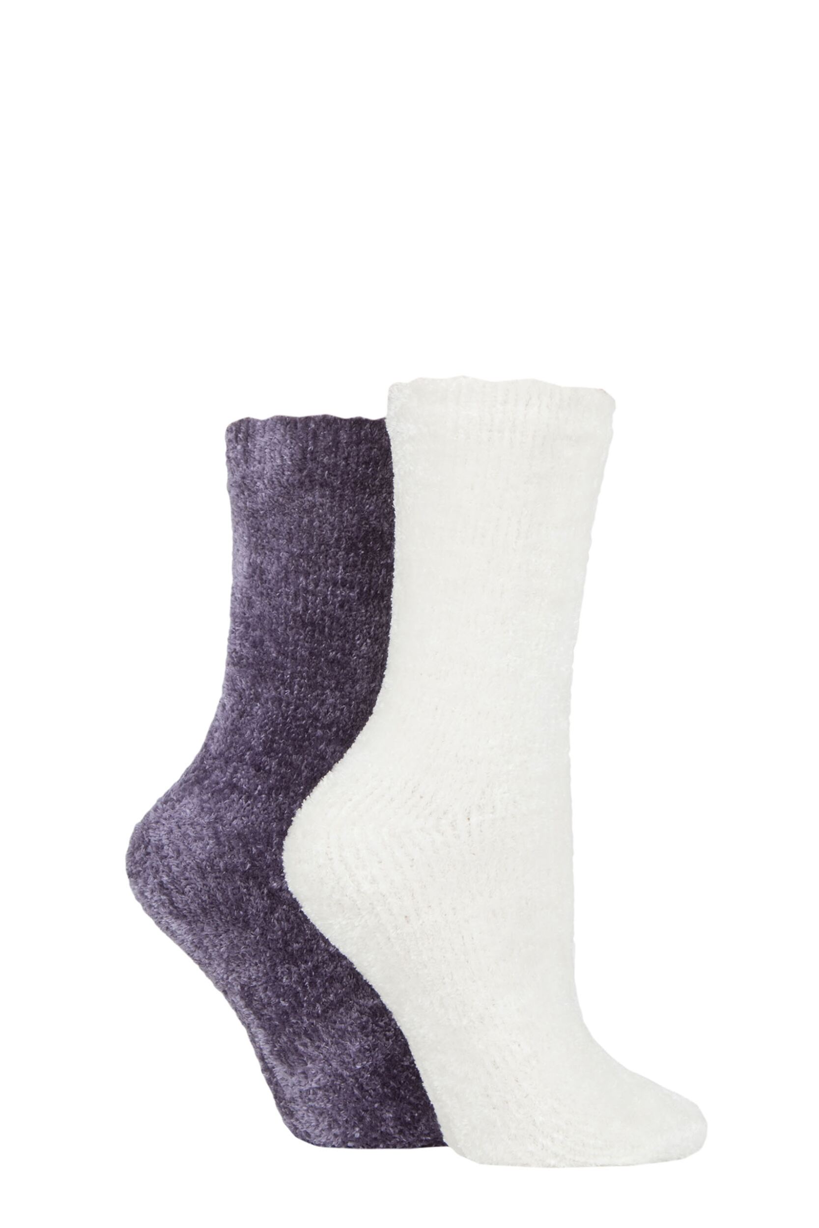 Women's 2 Pair SOCKSHOP Chenille Boot Socks Dusk / Cream 4-8 Ladies