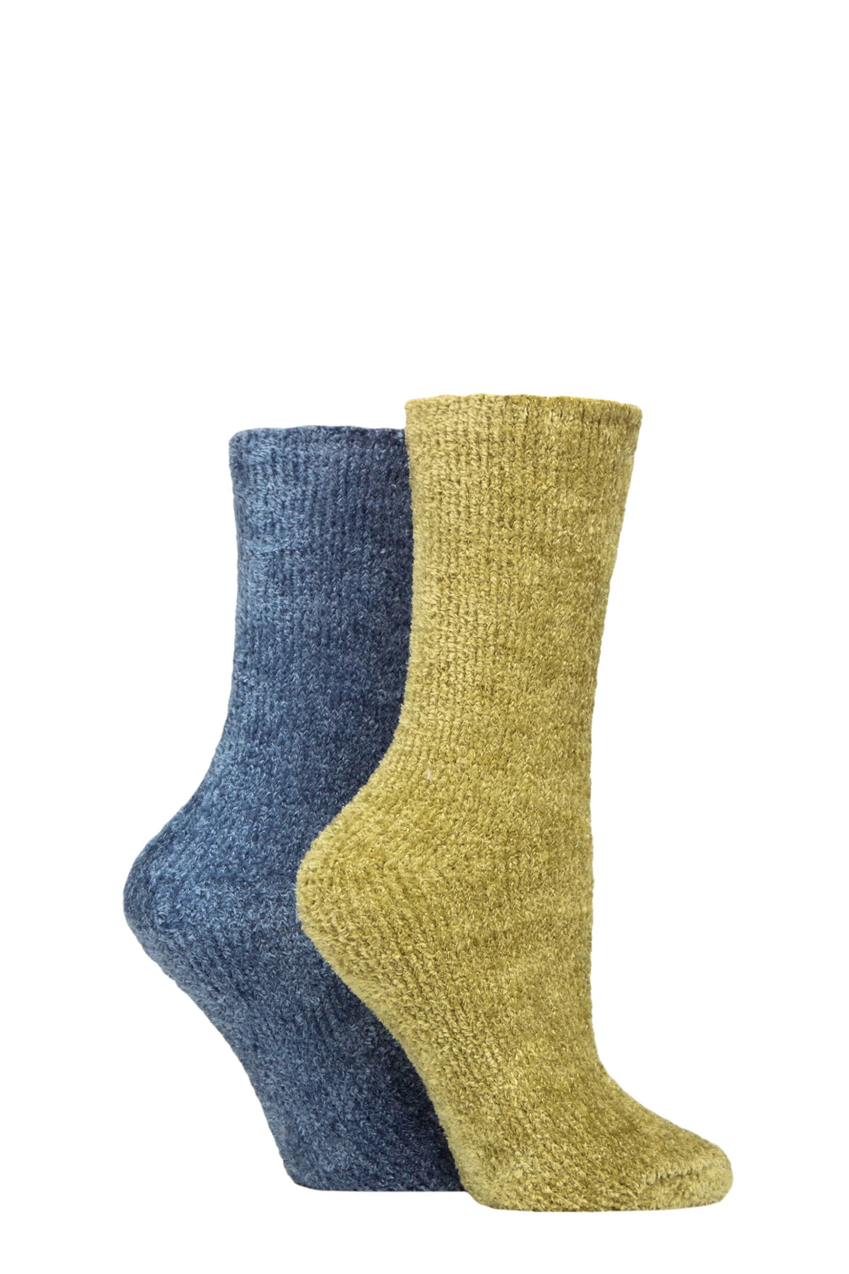 Women's 2 Pair SOCKSHOP Chenille Boot Socks Moonlight Blue 4-8