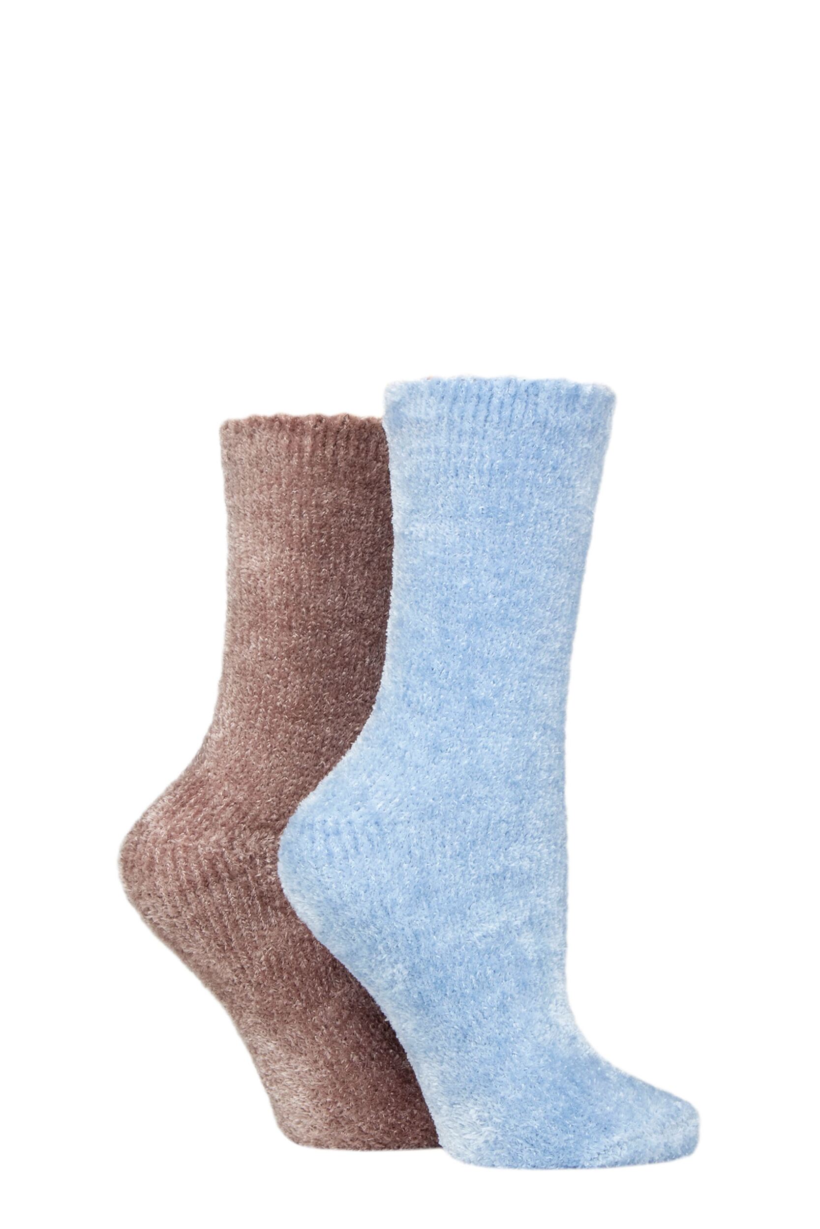 Women's 2 Pair SOCKSHOP Chenille Boot Socks Gold / Kentucky Blue 4-8 Ladies