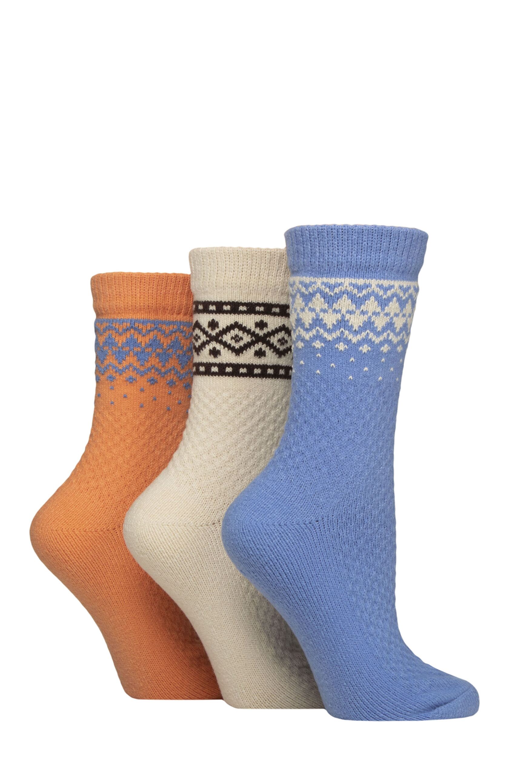 Women's 3 Pair SOCKSHOP Fair Isle Patterned Boot Socks Crisp Winter 4-8
