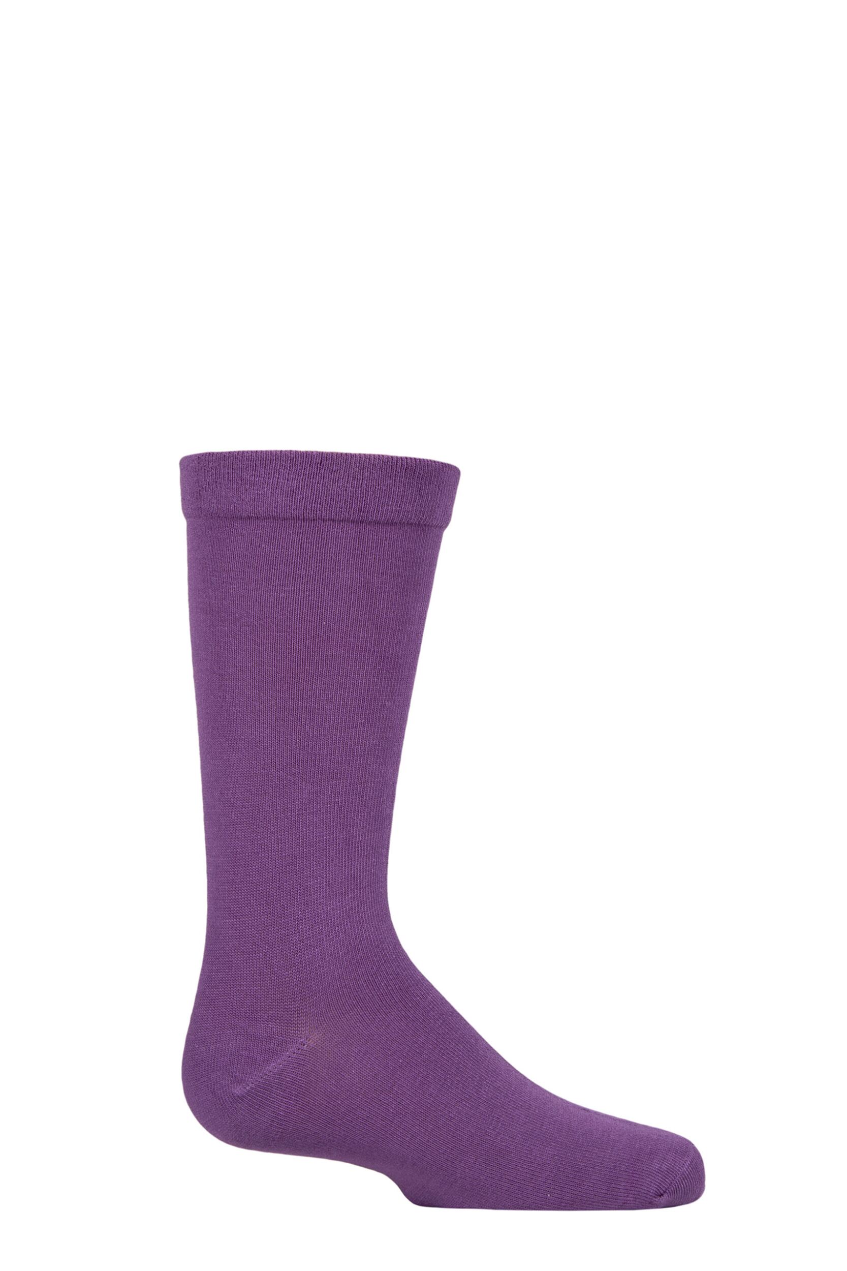Image of Boys and Girls 1 Pair SOCKSHOP Plain and Striped Bamboo Socks with Comfort Cuff and Smooth Toe Seams Purple 12.5-3.5