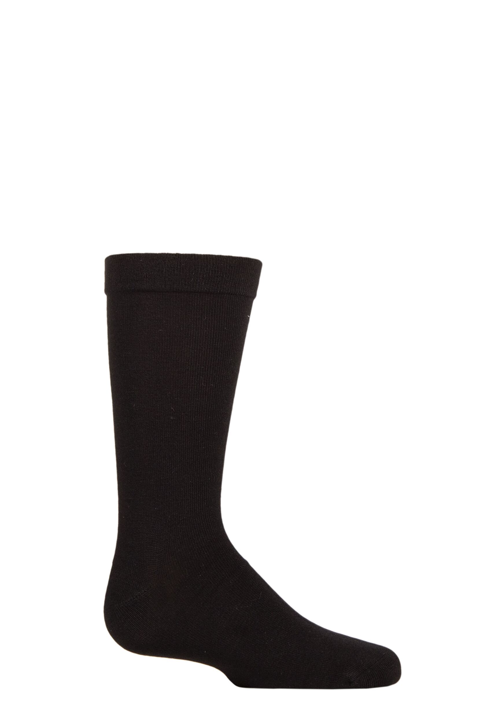 Image of 1 Pair Black Plain Bamboo Socks with Comfort Cuff and Smooth Toe Seams Kids Unisex 4-5.5 Kids