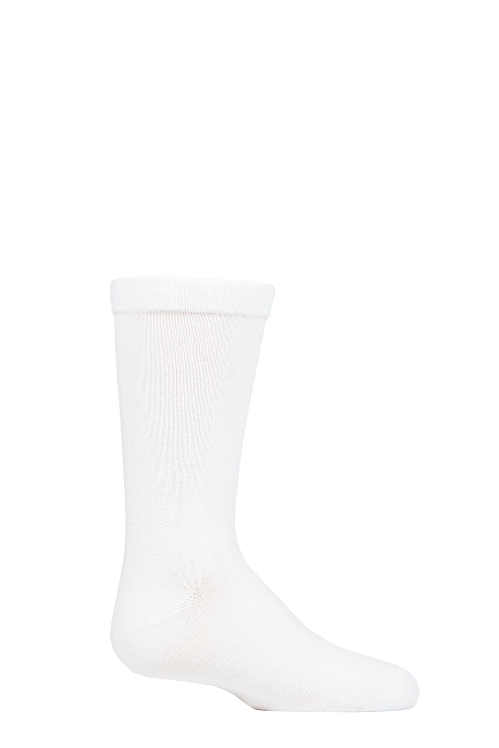 Image of 1 Pair White Plain Bamboo Socks with Comfort Cuff and Smooth Toe Seams Kids Unisex 12.5-3.5 Kids (8-12 Years)