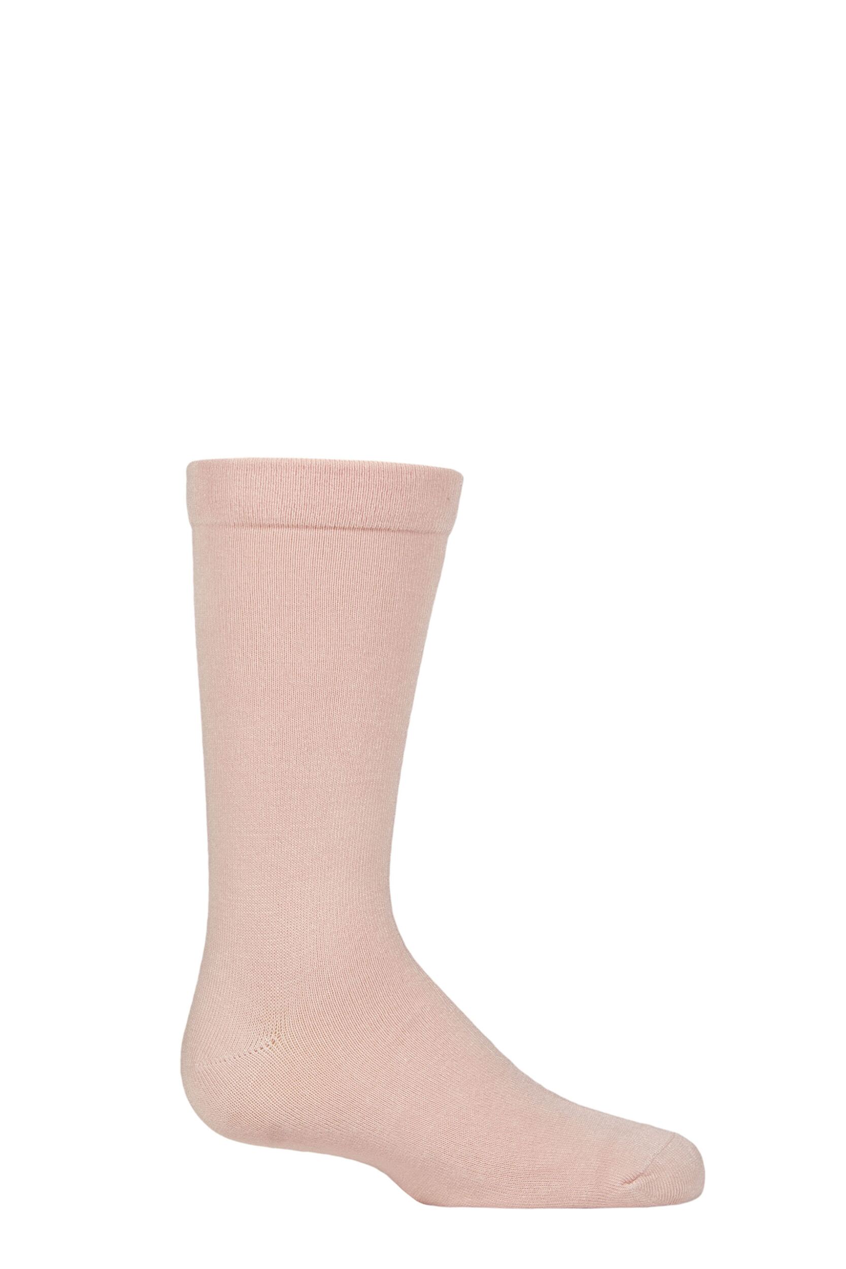 Image of Boys and Girls 1 Pair SOCKSHOP Plain and Striped Bamboo Socks with Comfort Cuff and Smooth Toe Seams Pale Pink 4-5.5