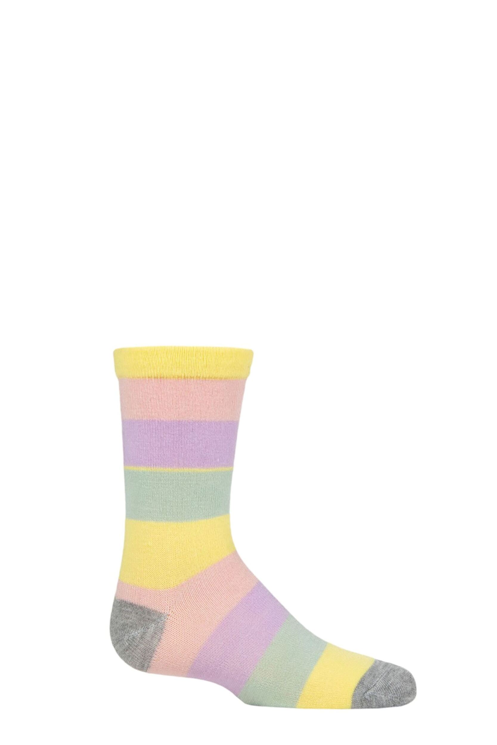 Image of Boys and Girls 1 Pair SOCKSHOP Plain and Striped Bamboo Socks with Comfort Cuff and Smooth Toe Seams Muted Rainbow Stripes 6-8.5