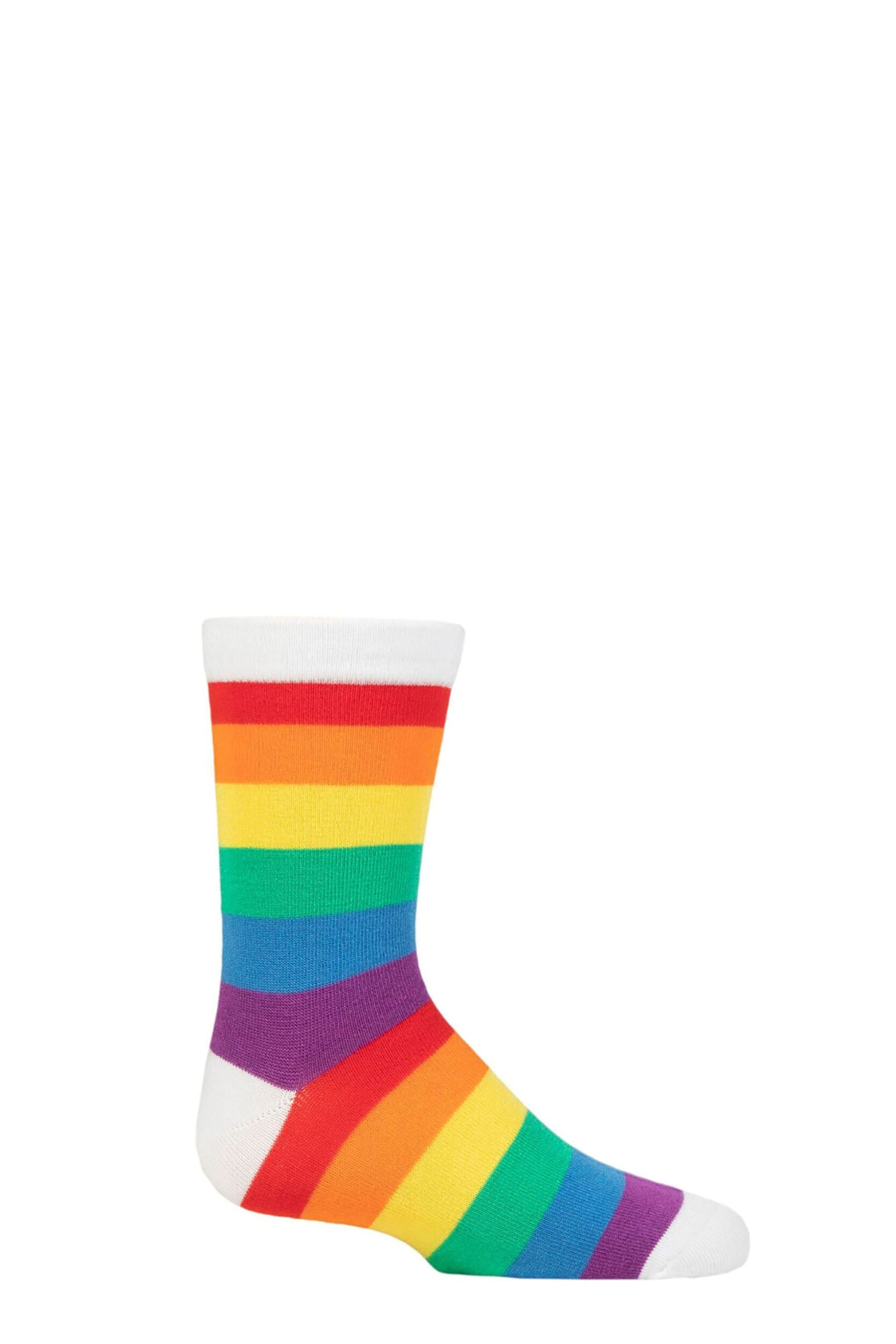 Image of Boys and Girls 1 Pair SOCKSHOP Plain and Striped Bamboo Socks with Comfort Cuff and Smooth Toe Seams Rainbow Stripes 9-12