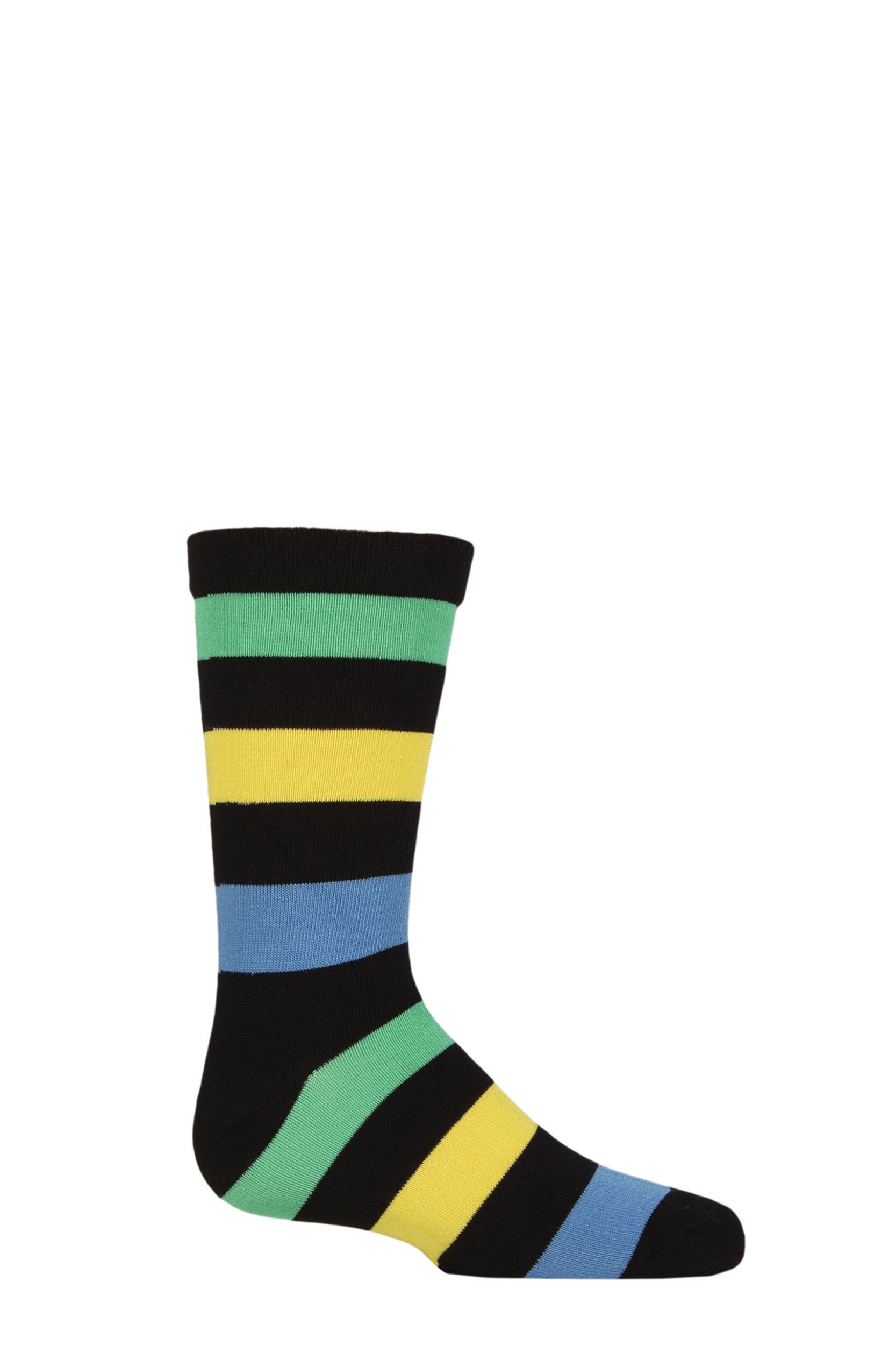 Image of Boys and Girls 1 Pair SOCKSHOP Plain and Striped Bamboo Socks with Comfort Cuff and Smooth Toe Seams Black / Blue / Green 9-12
