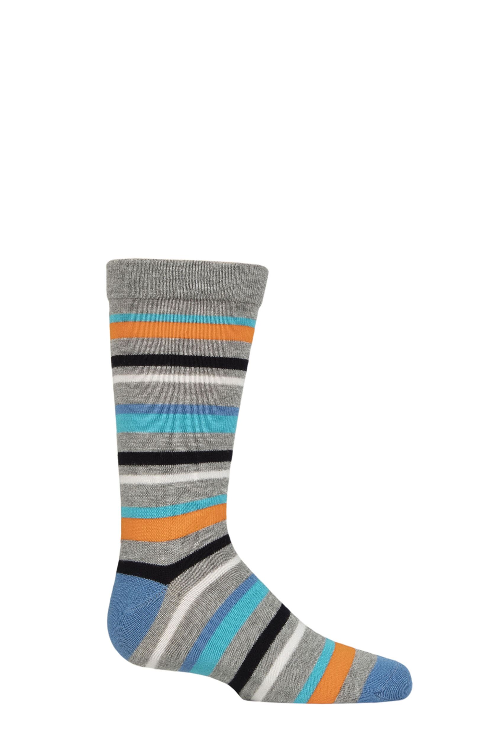 Image of Boys and Girls 1 Pair SOCKSHOP Plain and Striped Bamboo Socks with Comfort Cuff and Smooth Toe Seams Grey / Blue / Orange 4-5.5