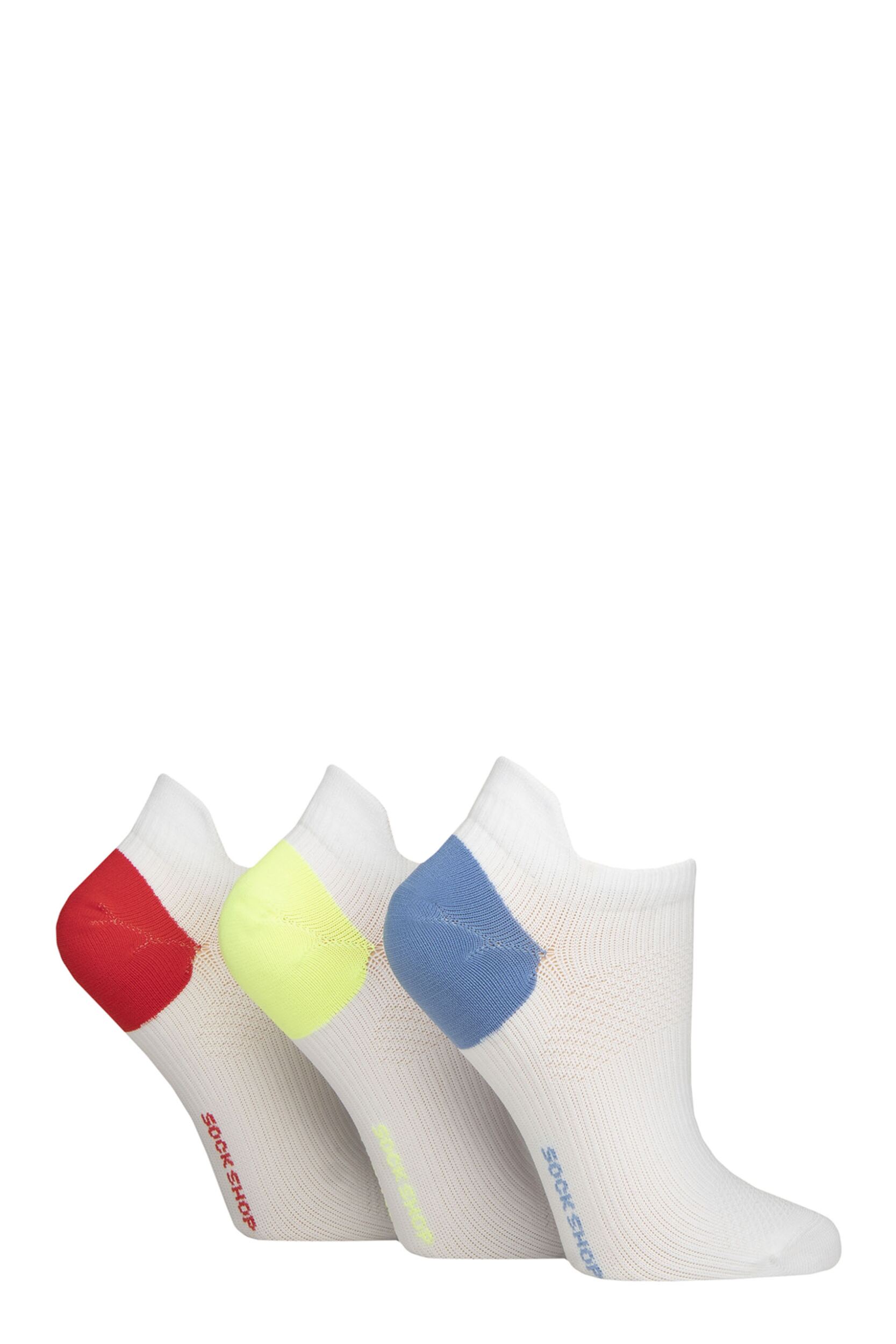 Women’s 3 Pair SOCKSHOP Poly Sports No Show Socks White / Nautical 4-8