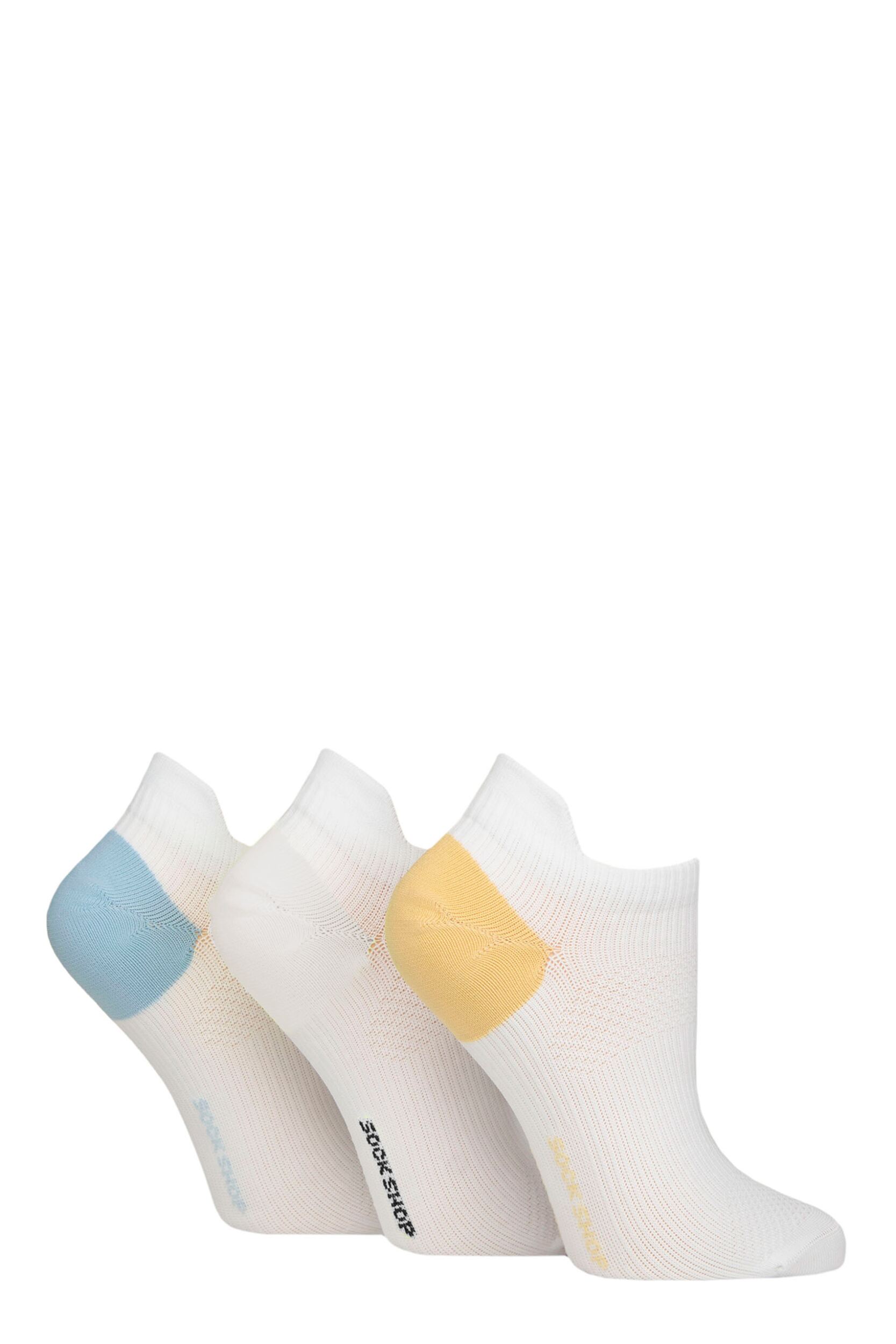 Women’s 3 Pair SOCKSHOP Poly Sports No Show Socks White / Sicilian Lemon 4-8