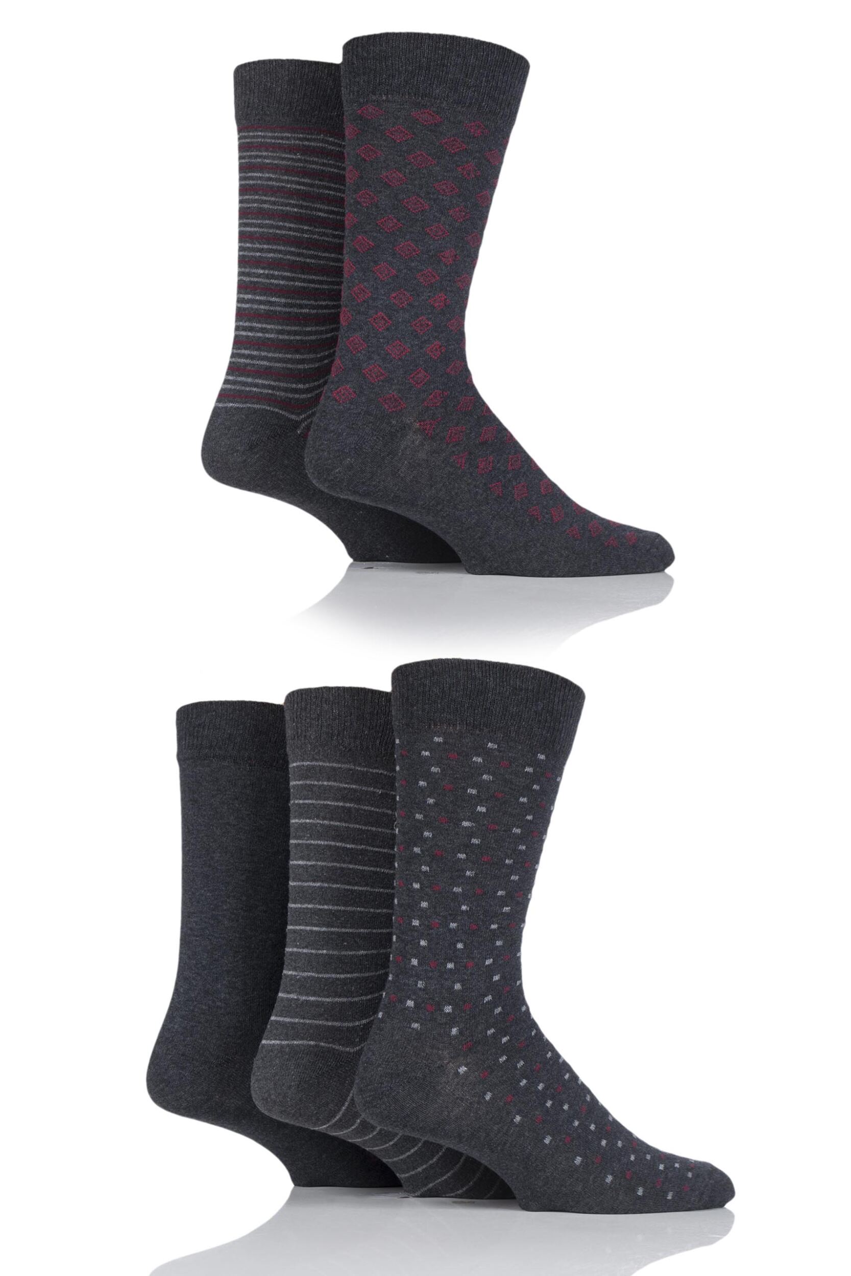 Image of 5 Pair Black / Grey Patterned Cotton Suit Socks Men's 7-11 Mens - SOCKSHOP