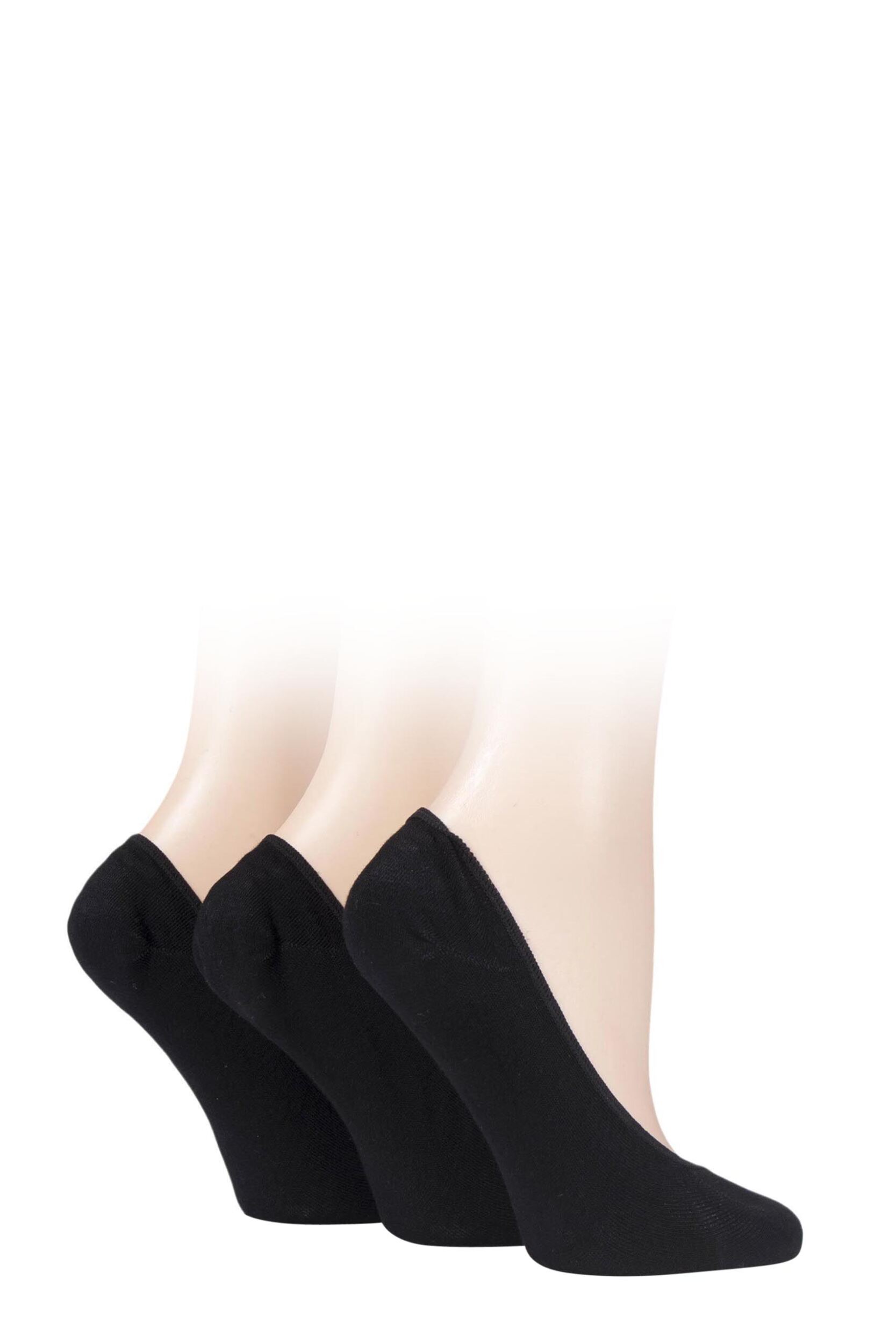 3 Pair Black Plain Bamboo Shoe Liners Ladies 4-8 Ladies - SOCKSHOP
