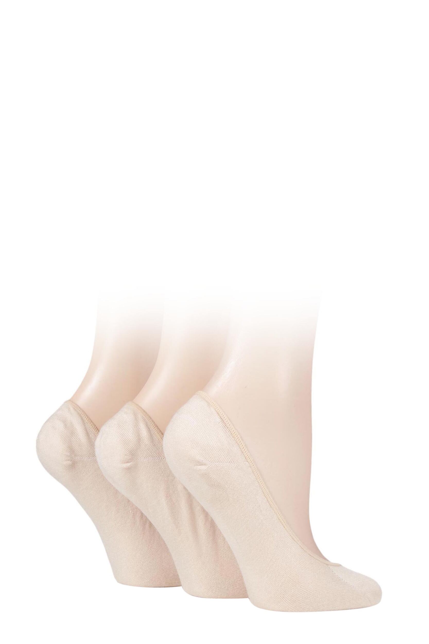 3 Pair Natural Plain Bamboo Shoe Liners Ladies 4-8 Ladies - SOCKSHOP