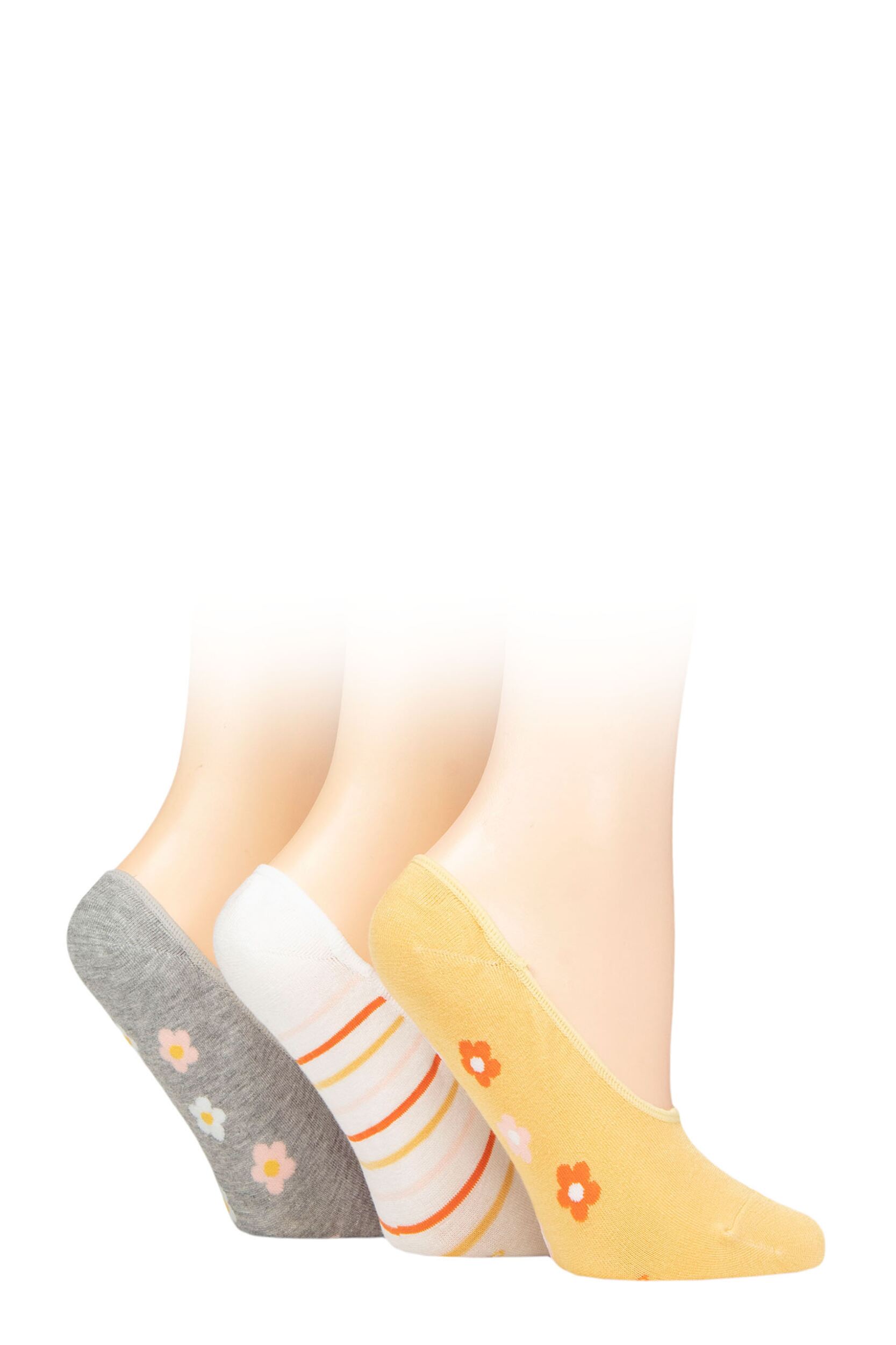 Women's 3 Pair SOCKSHOP Plain and Patterned Bamboo Shoe Liners Buttercup 4-8