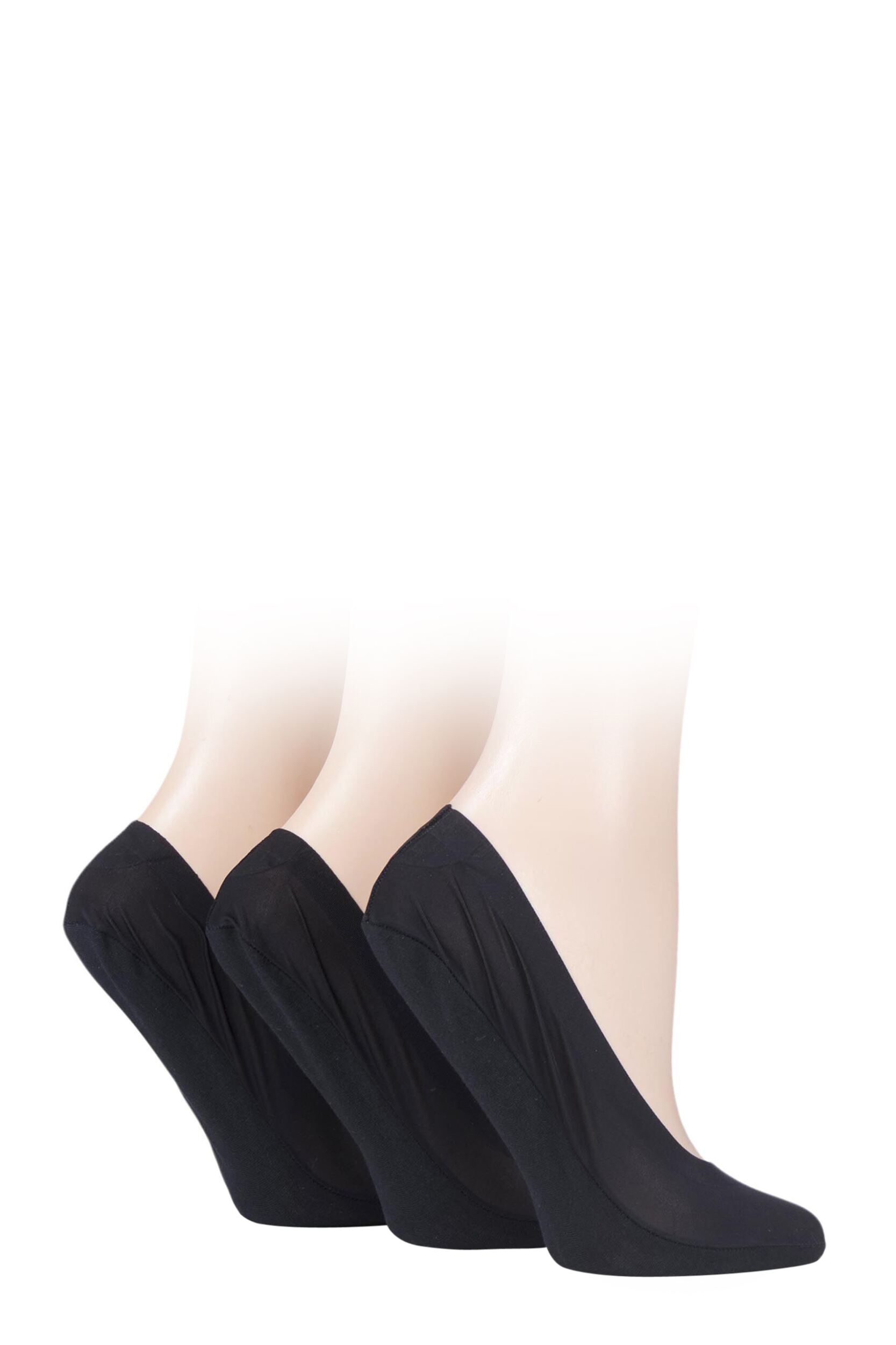 3 Pair Black Smooth Nylon Shoe Liners Ladies 4-8 Ladies - SOCKSHOP