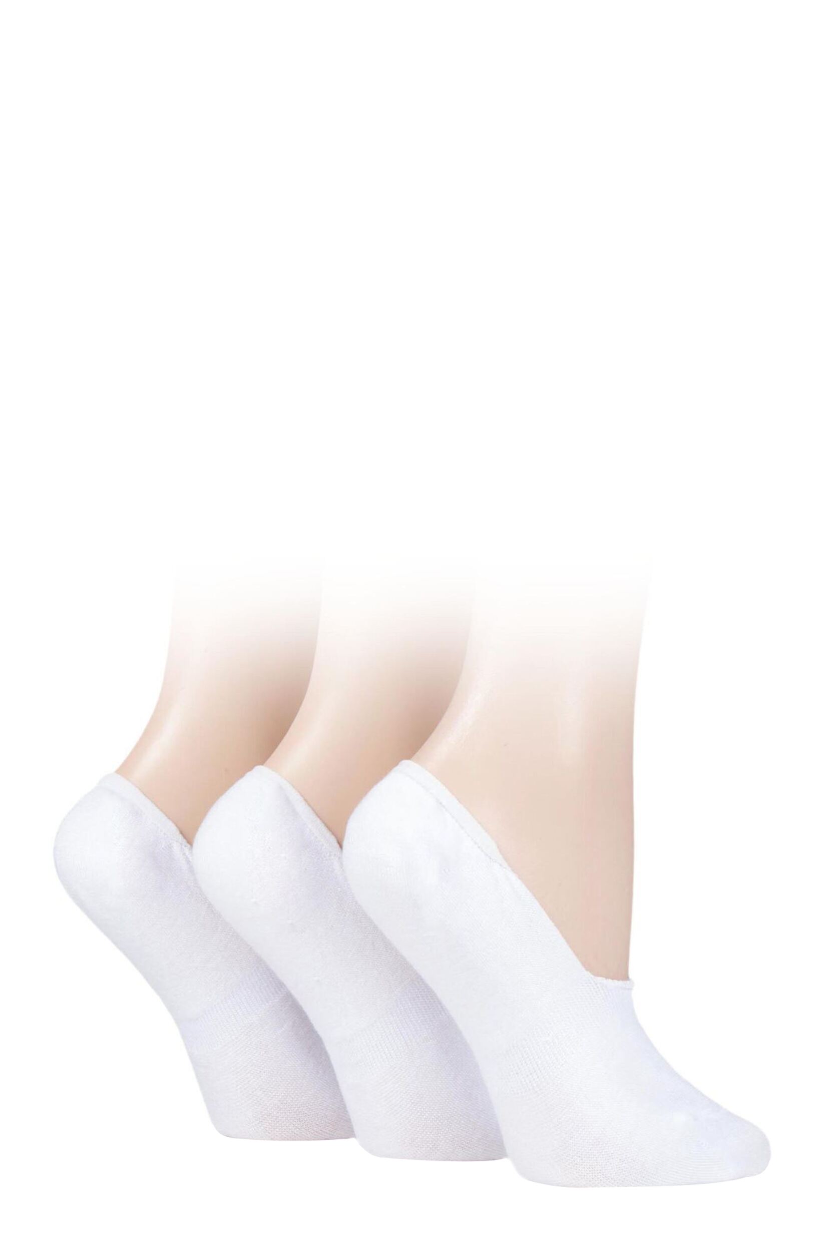 3 Pair White Bamboo Fine High Cut Liner Ladies 4-8 Ladies - SOCKSHOP