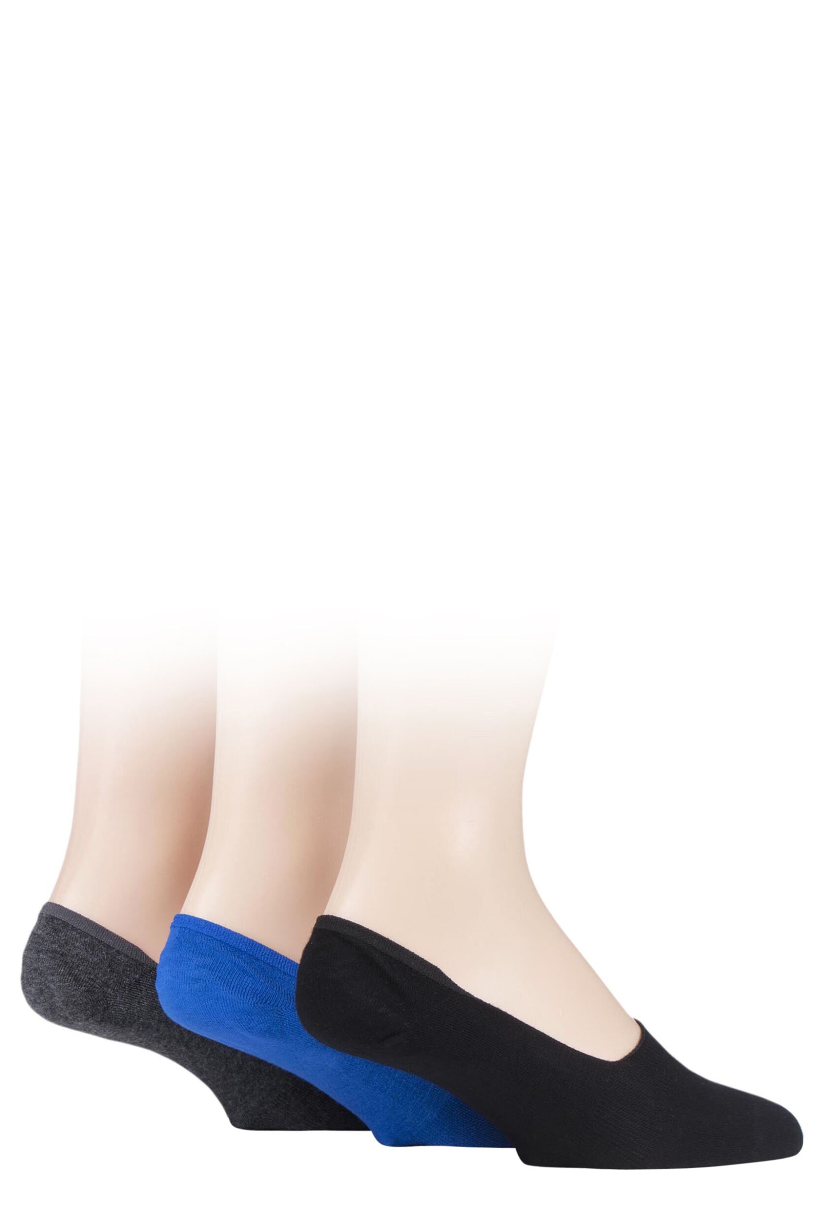 3 Pair Grey / Cobalt / Black Fine Bamboo Liners Men's 7-11 Mens - SOCKSHOP