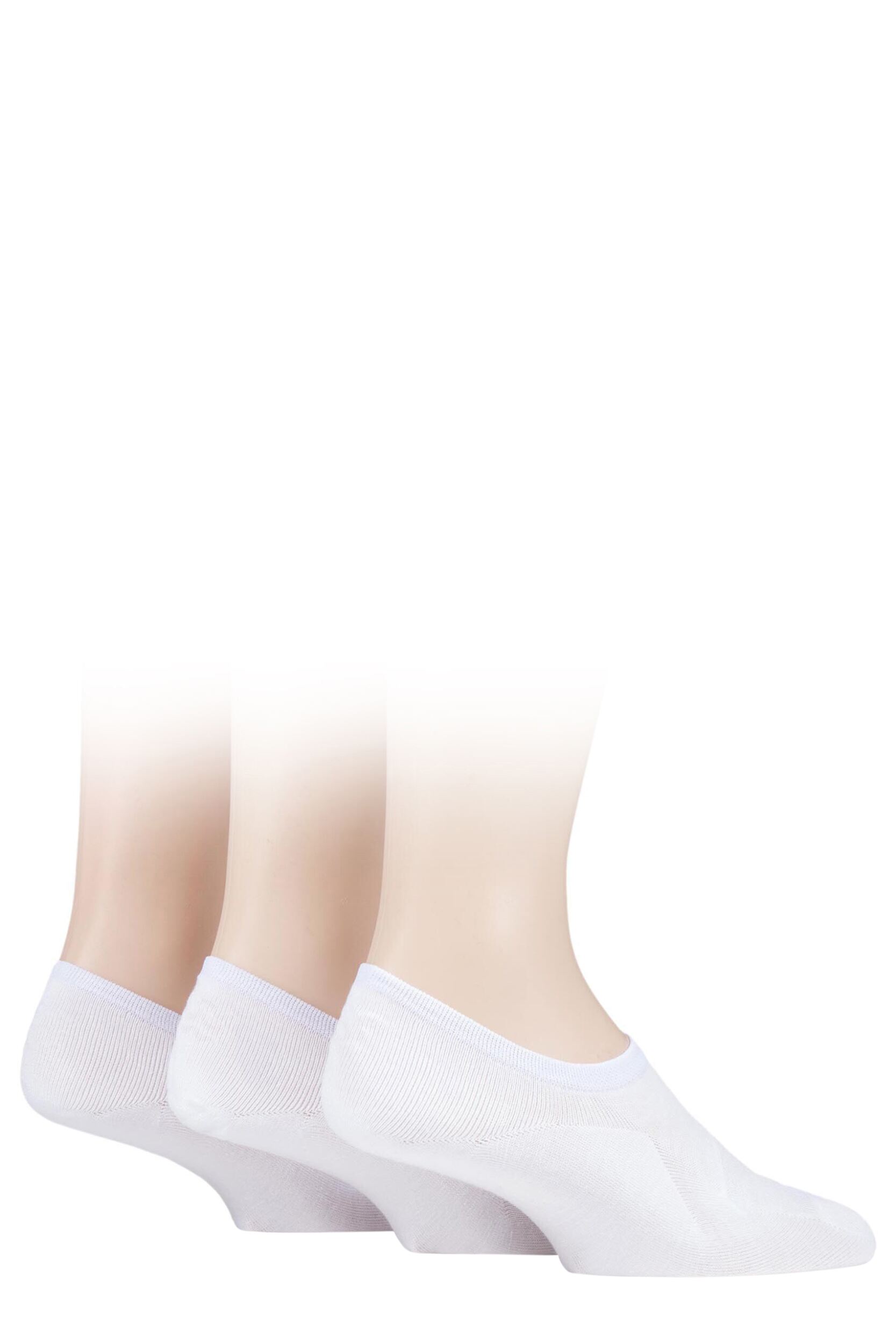 3 Pair White Plain Hi Cut Bamboo Liners Men's 7-11 Mens - SOCKSHOP