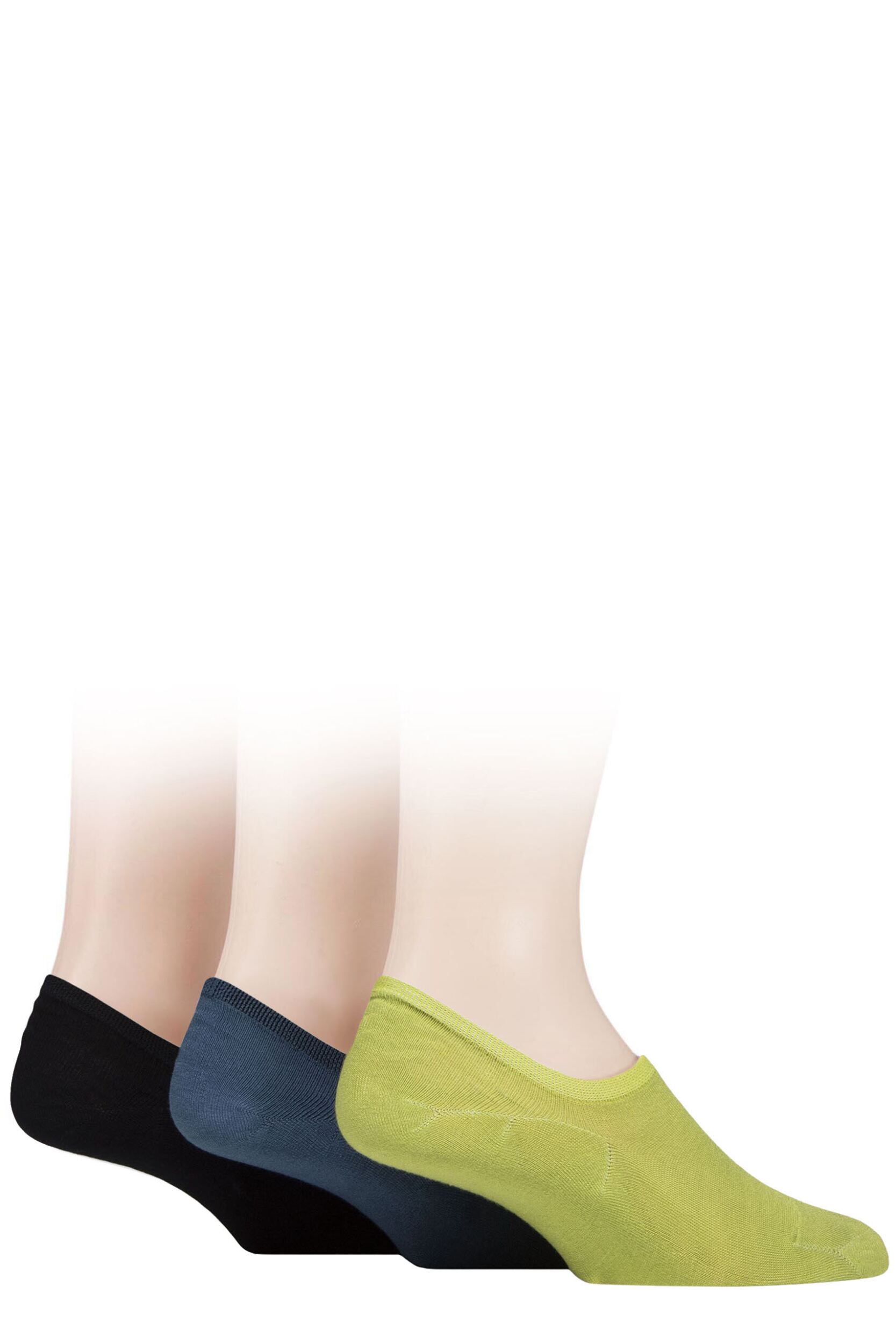 Mens 3 Pair SOCKSHOP Plain Hi Cut Bamboo Liners Vintage Blue 7-11