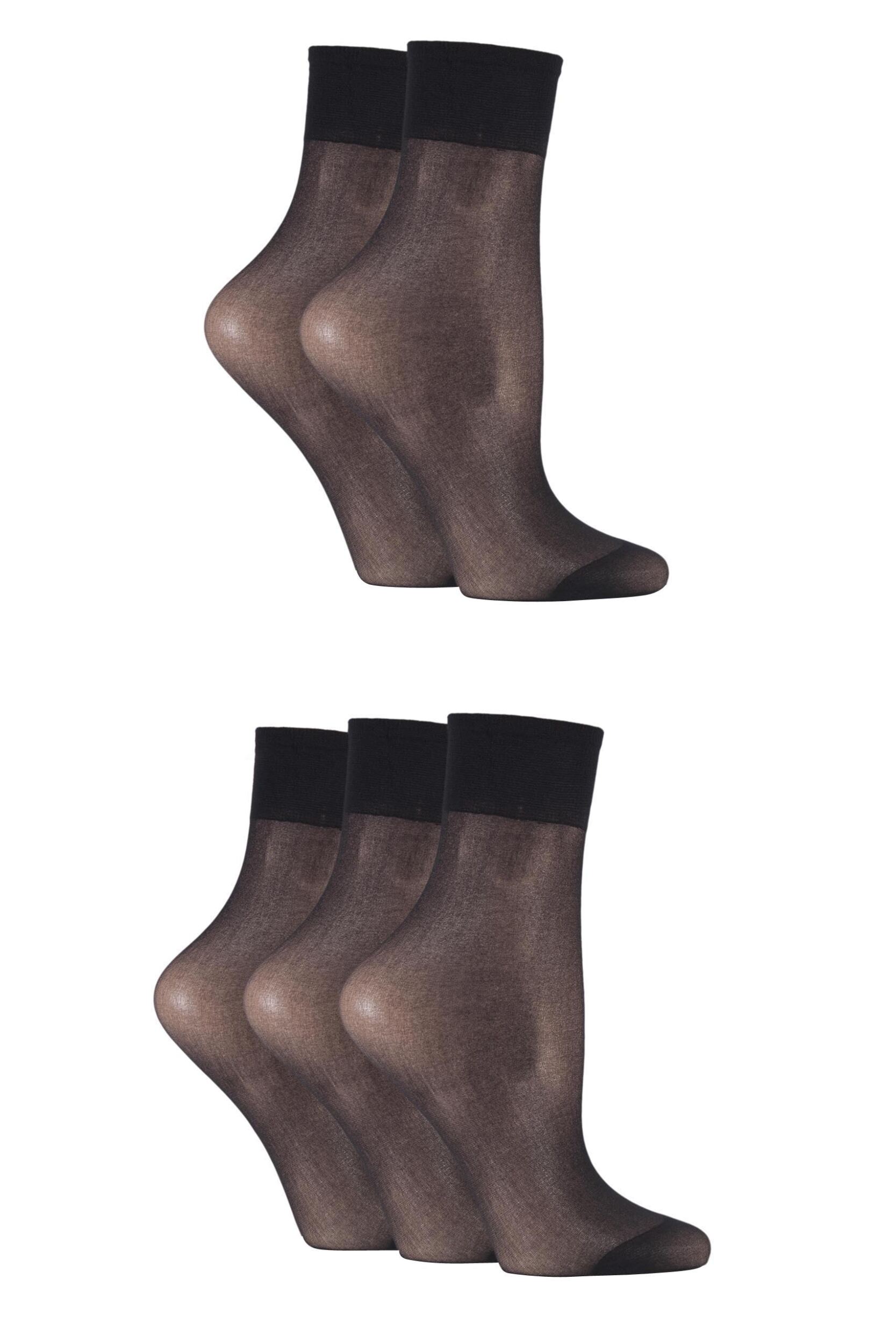 5 Pair Black 15 Denier Ankle Highs Ladies 4-8 Ladies - SOCKSHOP
