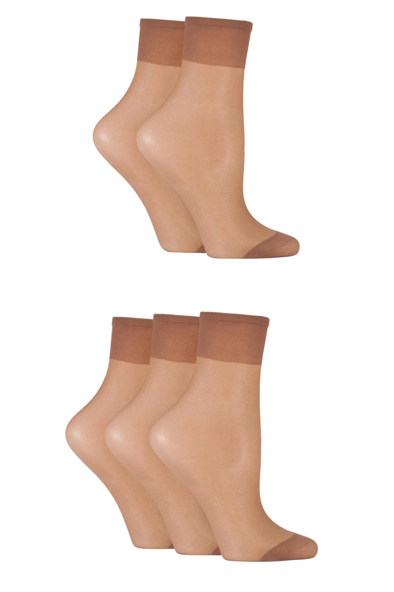 5 Pair Hazelnut 15 Denier Ankle Highs Ladies 4-8 Ladies - SOCKSHOP