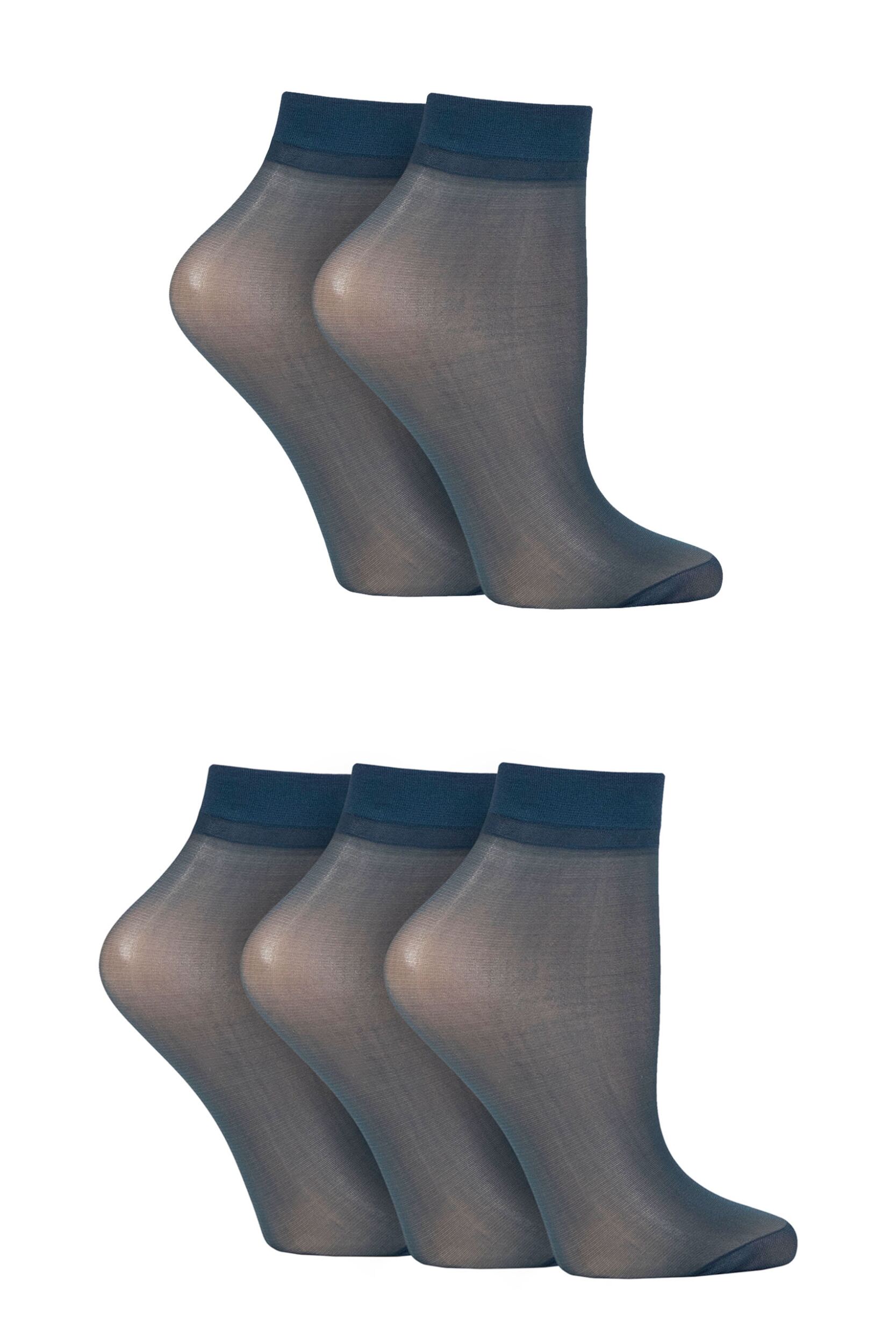 Women's 5 Pair SOCKSHOP 15 Denier Ankle Highs Navy 4-8 Ladies