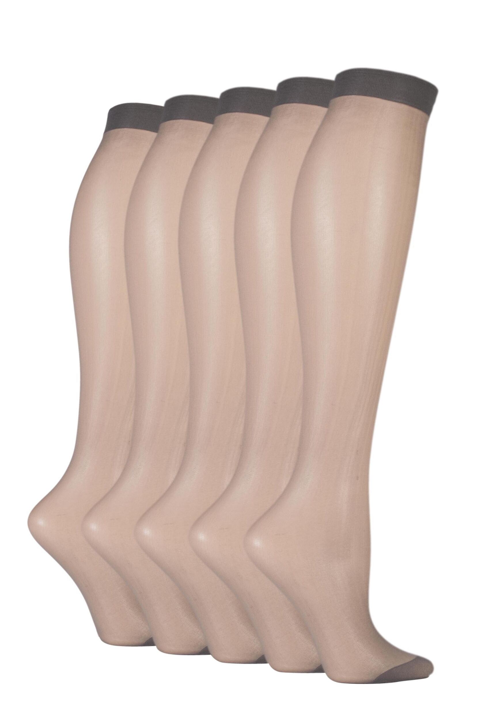 Women's 5 Pair SOCKSHOP 15 Denier Knee Highs Mid Grey