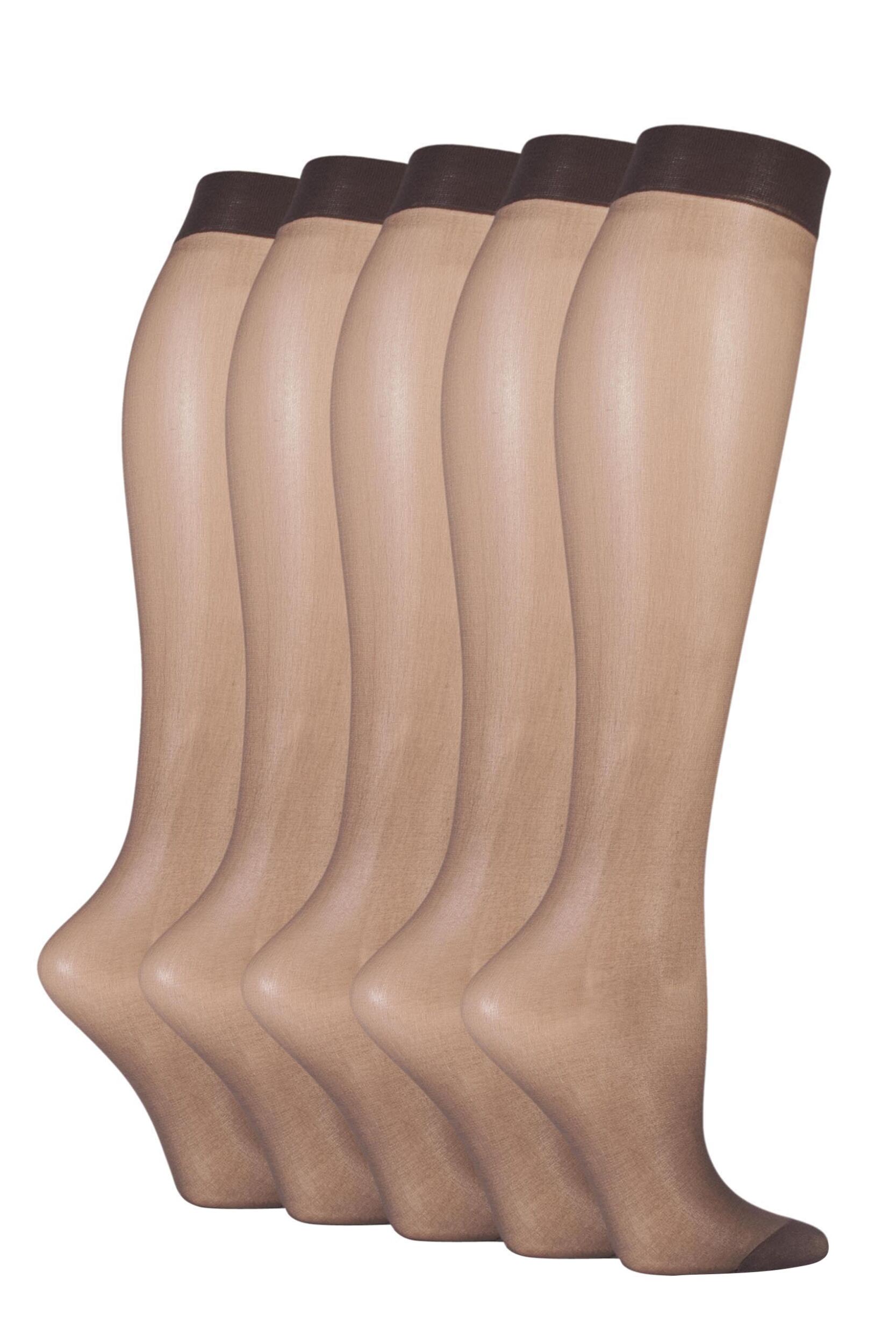 5 Pair Nearly Black 15 Denier Knee Highs Ladies 4-8 Ladies - SOCKSHOP