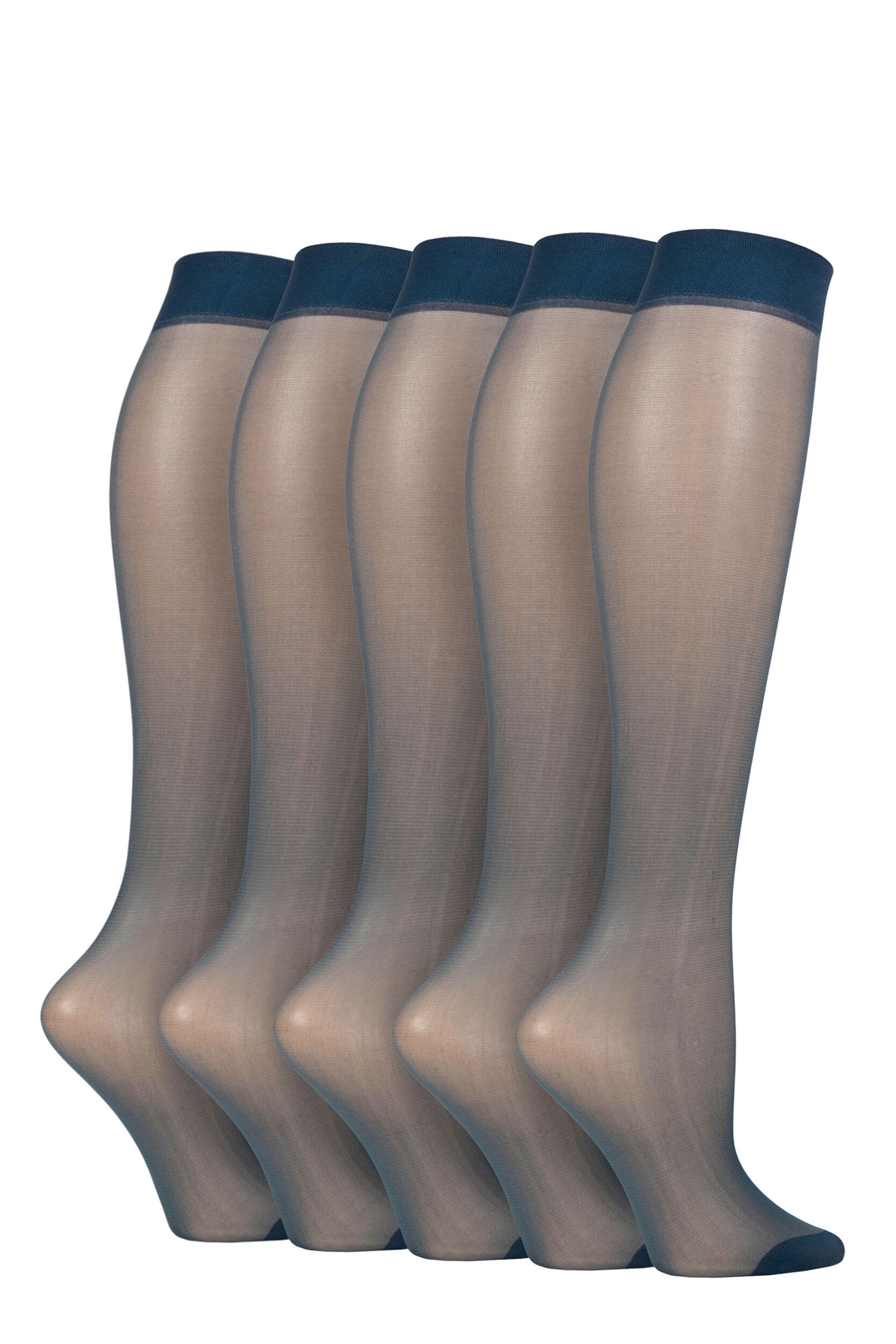 Women's 5 Pair SOCKSHOP 15 Denier Knee Highs Navy 4-8 Ladies